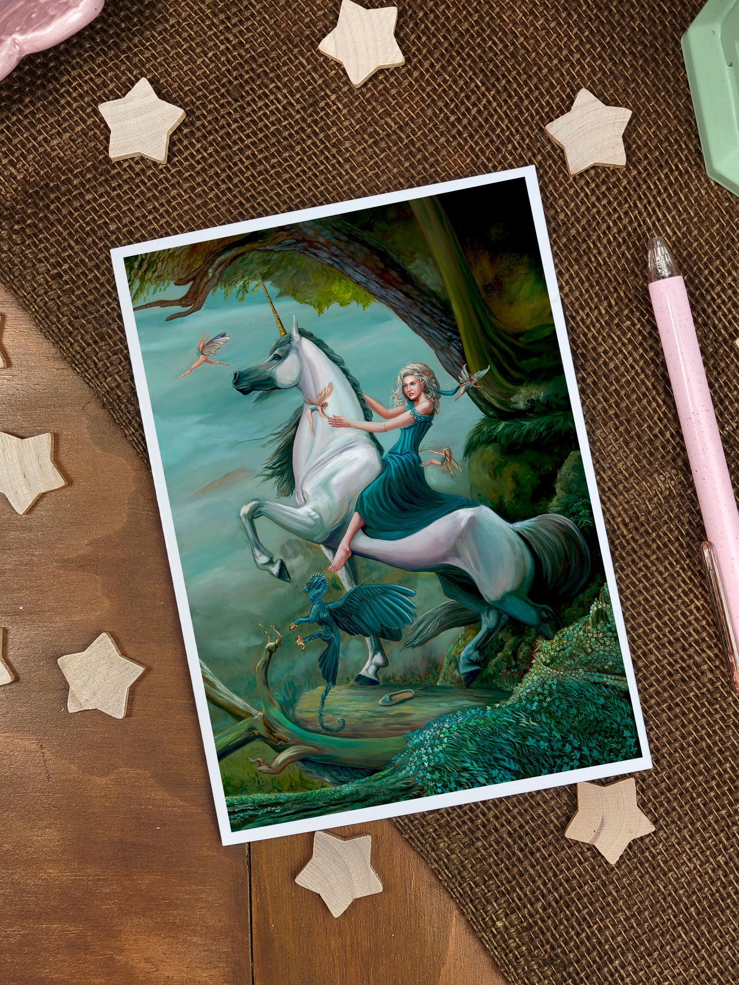 Unicorn Art Greeting Card. The Liberation of Aelwen. Unicorn Lover Pen Pal. Whimsical Blank Stationary. Fairy and Dragon Art Stationary