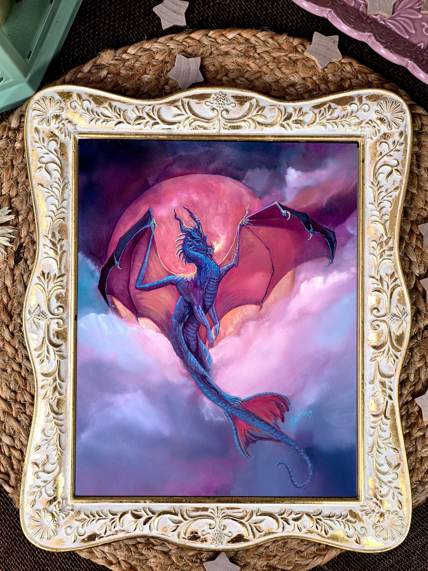 Dragon Fantasy Art Print. Bloodmoon Dragon. Fantasy Creature. Fantasy Art. Wiccan art Decor. Pagan Art Decor. Dragon Fantasy art.
