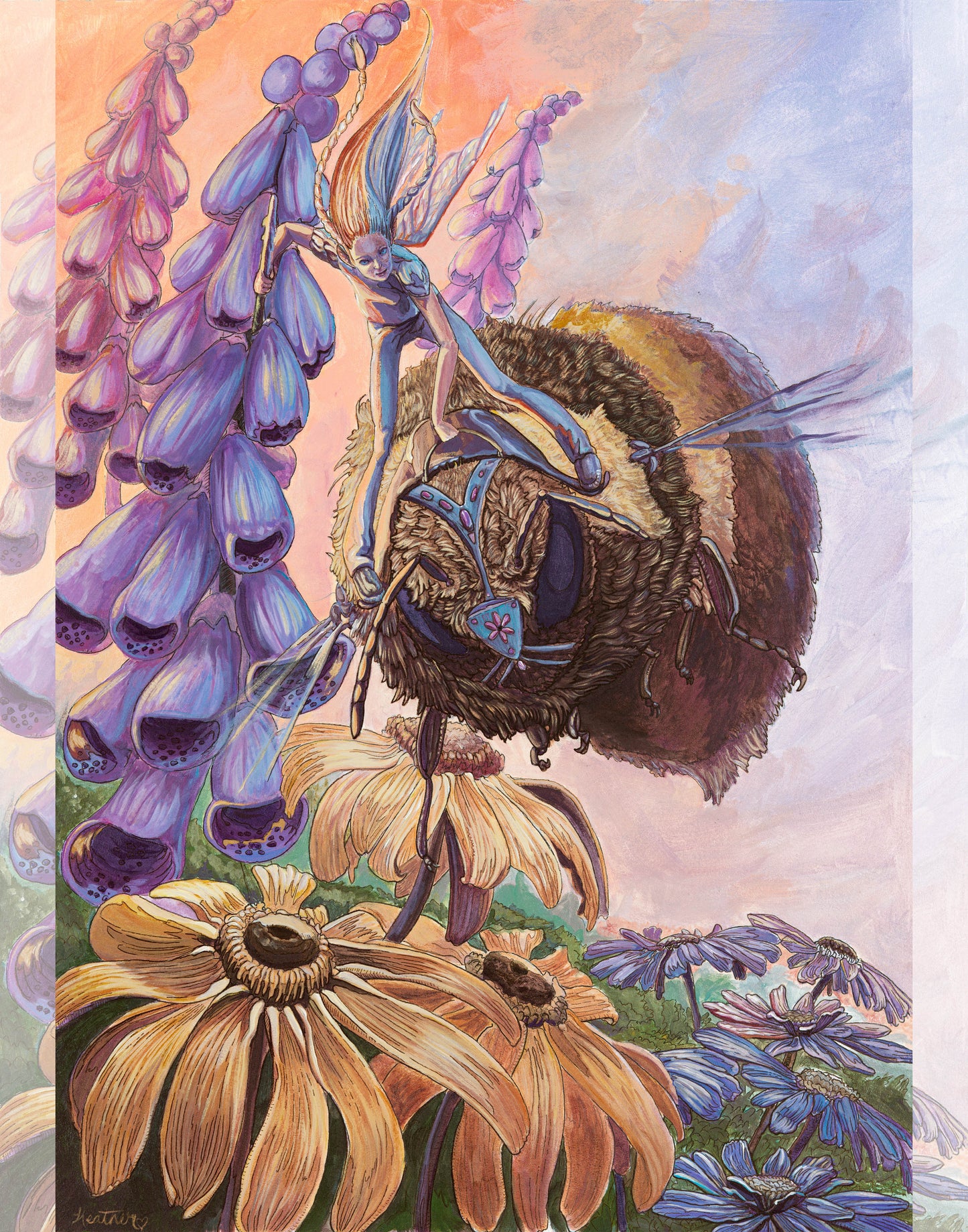 Fantasy Art Print. Bumblebee Fairy Warrior. Fairycore. Fantasy Wall Art Print. Fairy Art. Fairy Garden. Wall Accessories. Flower Fairy