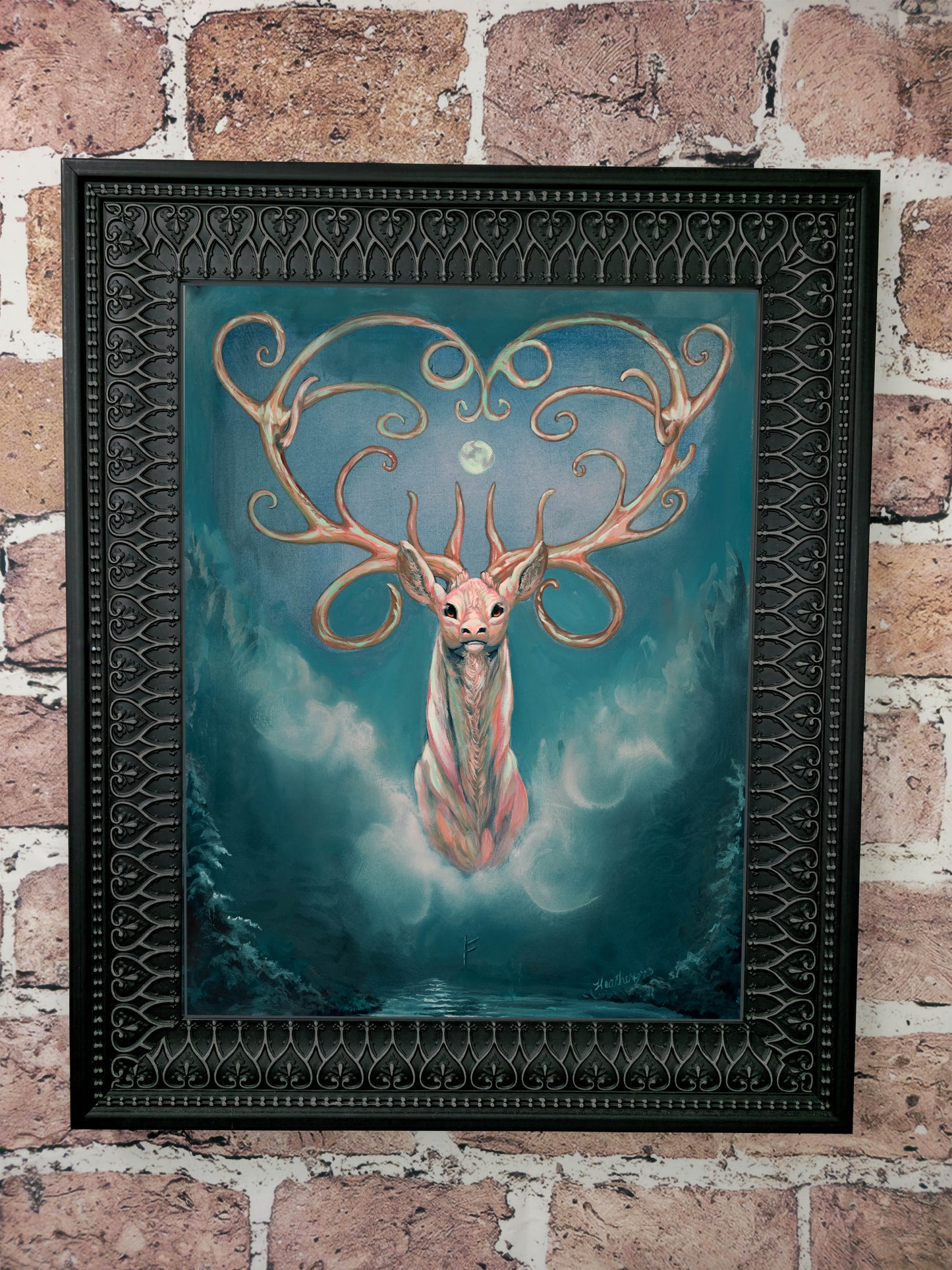 Winter Solstice Stag-Original Art, Winter Solstice, Yule, Goddess Diana, Fehu Rune, 11x14