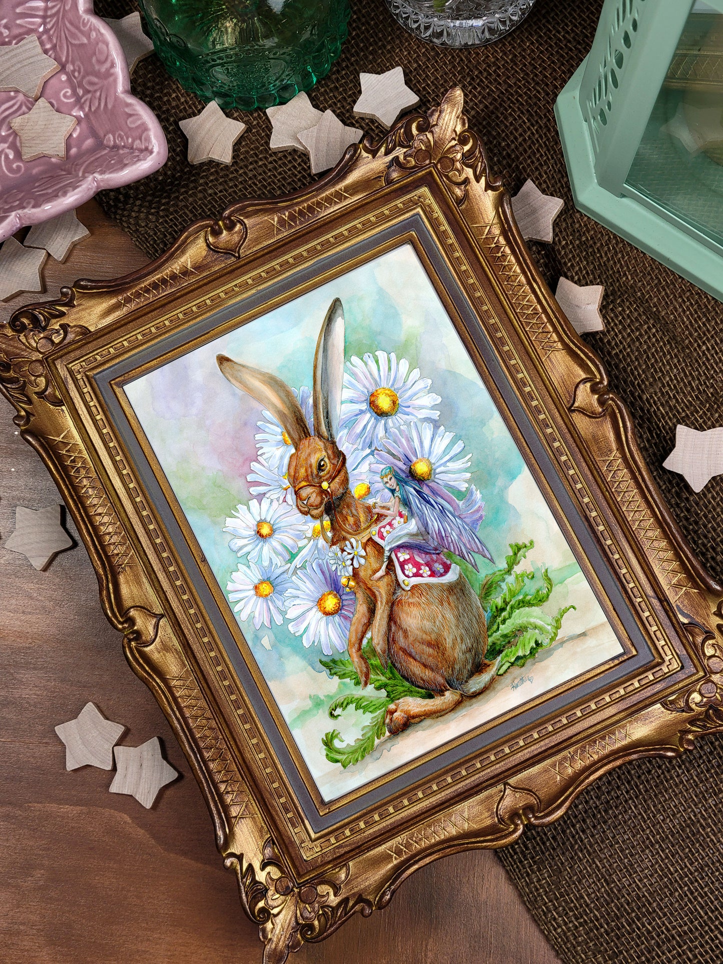 Fairy Art Greeting Card. Daisy Bunny Rider. Fairycore Aesthetic. Flower Fairy Garden. Blank Fantasy Stationary. Fairy Lover fantasy forest.