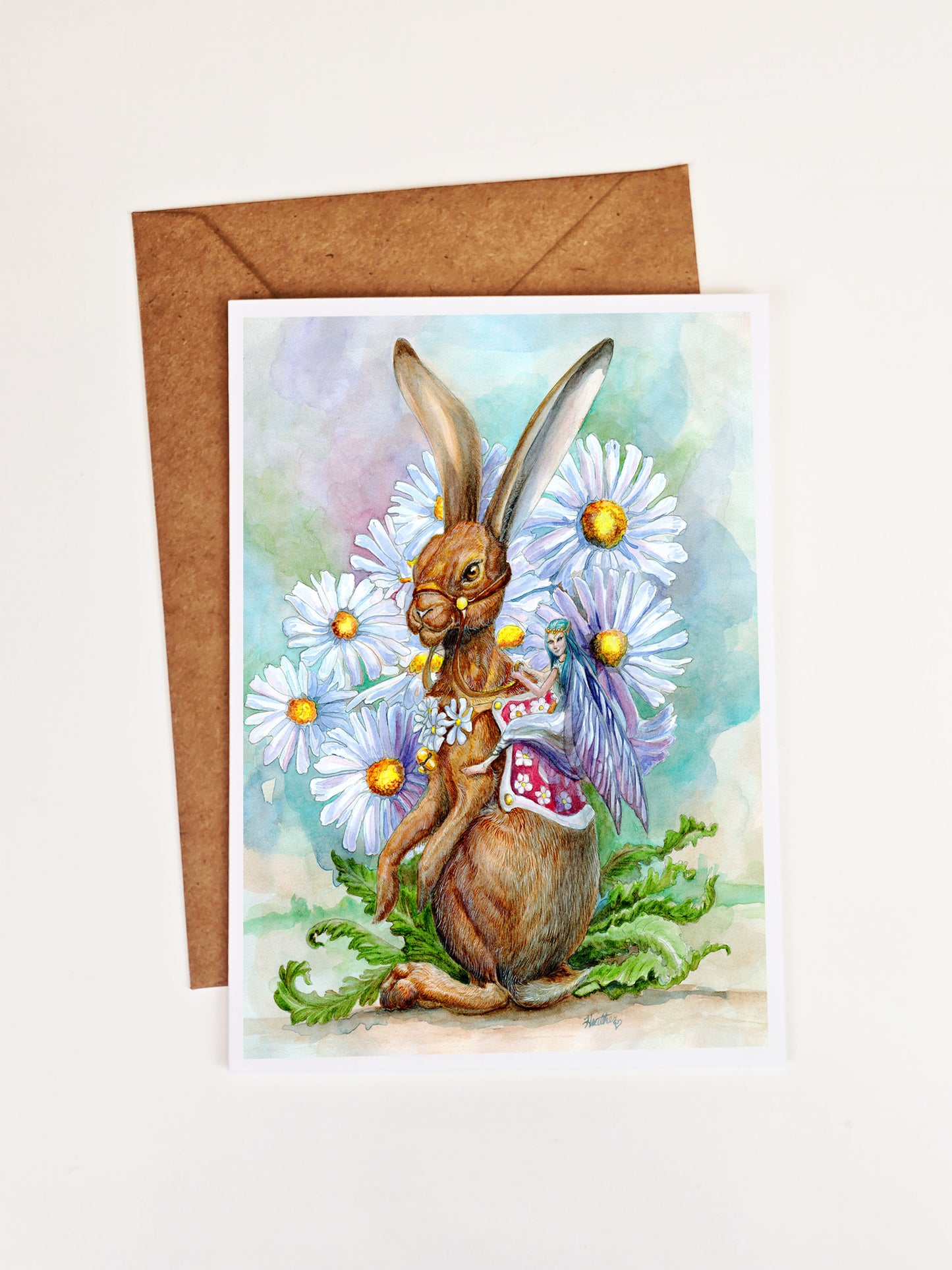 Fairy Art Greeting Card. Daisy Bunny Rider. Fairycore Aesthetic. Flower Fairy Garden. Blank Fantasy Stationary. Fairy Lover fantasy forest.
