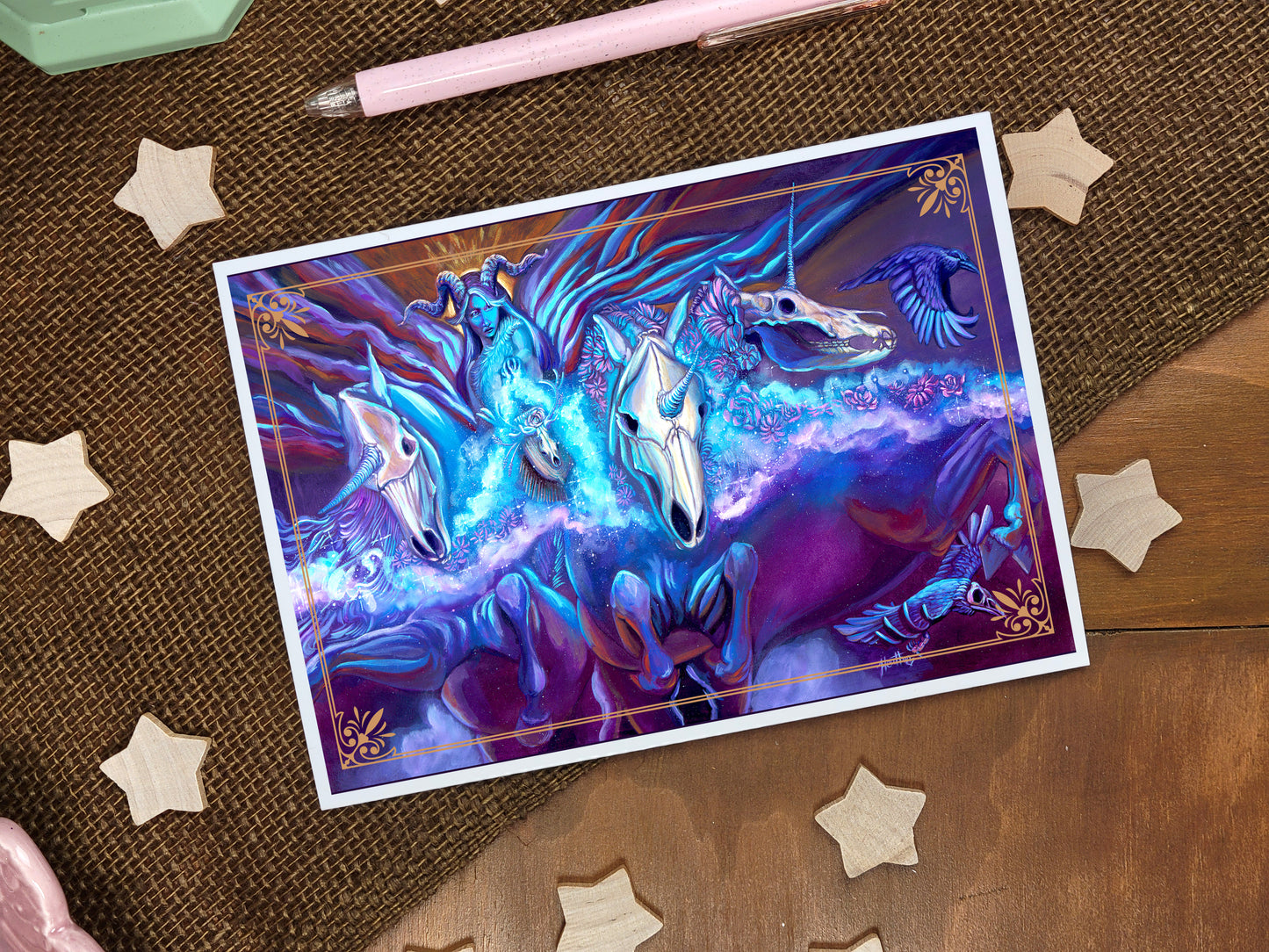 Dark Fantasy Greeting Card-Halloween Blank Stationary-Witchcore-Unicorn Skulls Fantasy Art-Goth Raven-Dark Forest Faun-Witchcore-Pagan Art