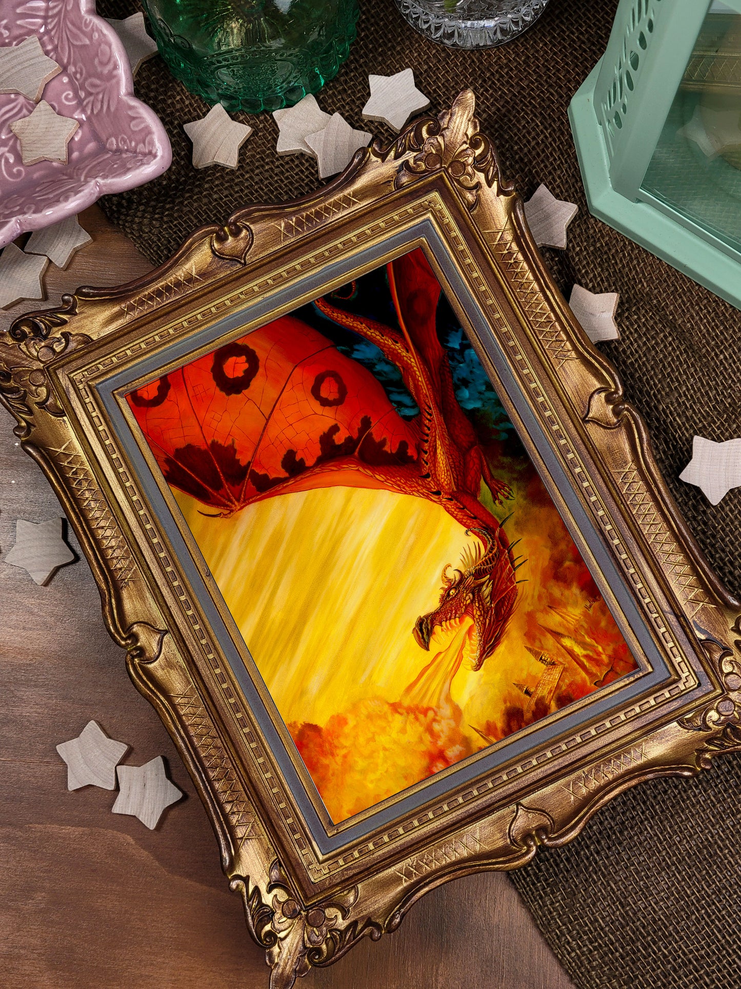 Dragon Fantasy Art Card-Smaug Mini Print-The Hobbit Greeting Card-Lord of the Rings Pen Pal-Fire Breathing Dragon-Dungeons and Dragons Art