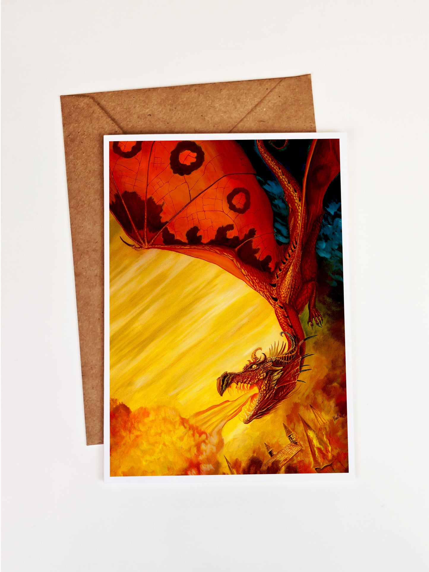 Dragon Fantasy Art Card-Smaug Mini Print-The Hobbit Greeting Card-Lord of the Rings Pen Pal-Fire Breathing Dragon-Dungeons and Dragons Art