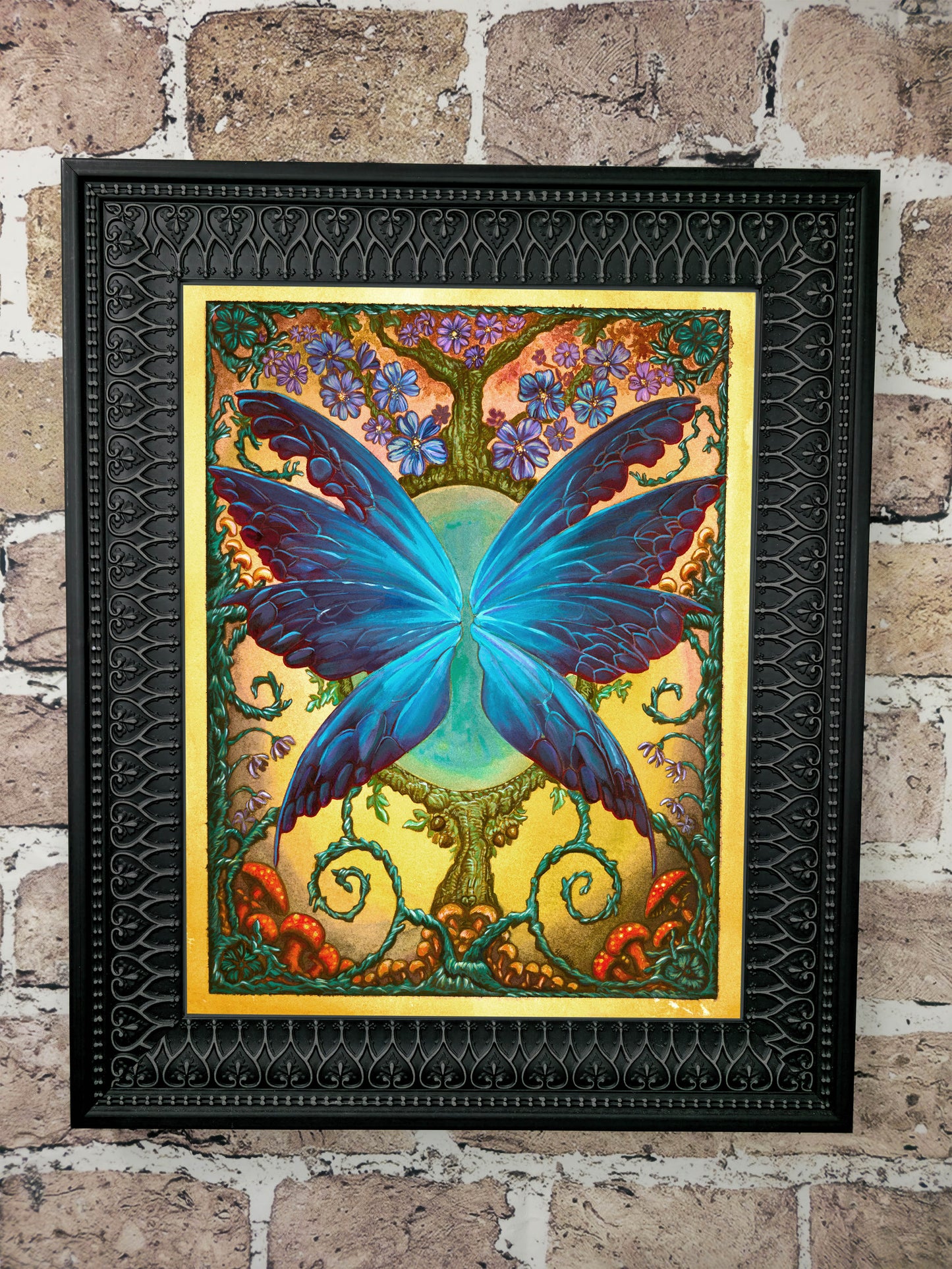 "Fairy Grove" - Original Acrylic Ink Painting, Butterfly Fairy Wings, Secret Garden, Whimsical Art, 11x14