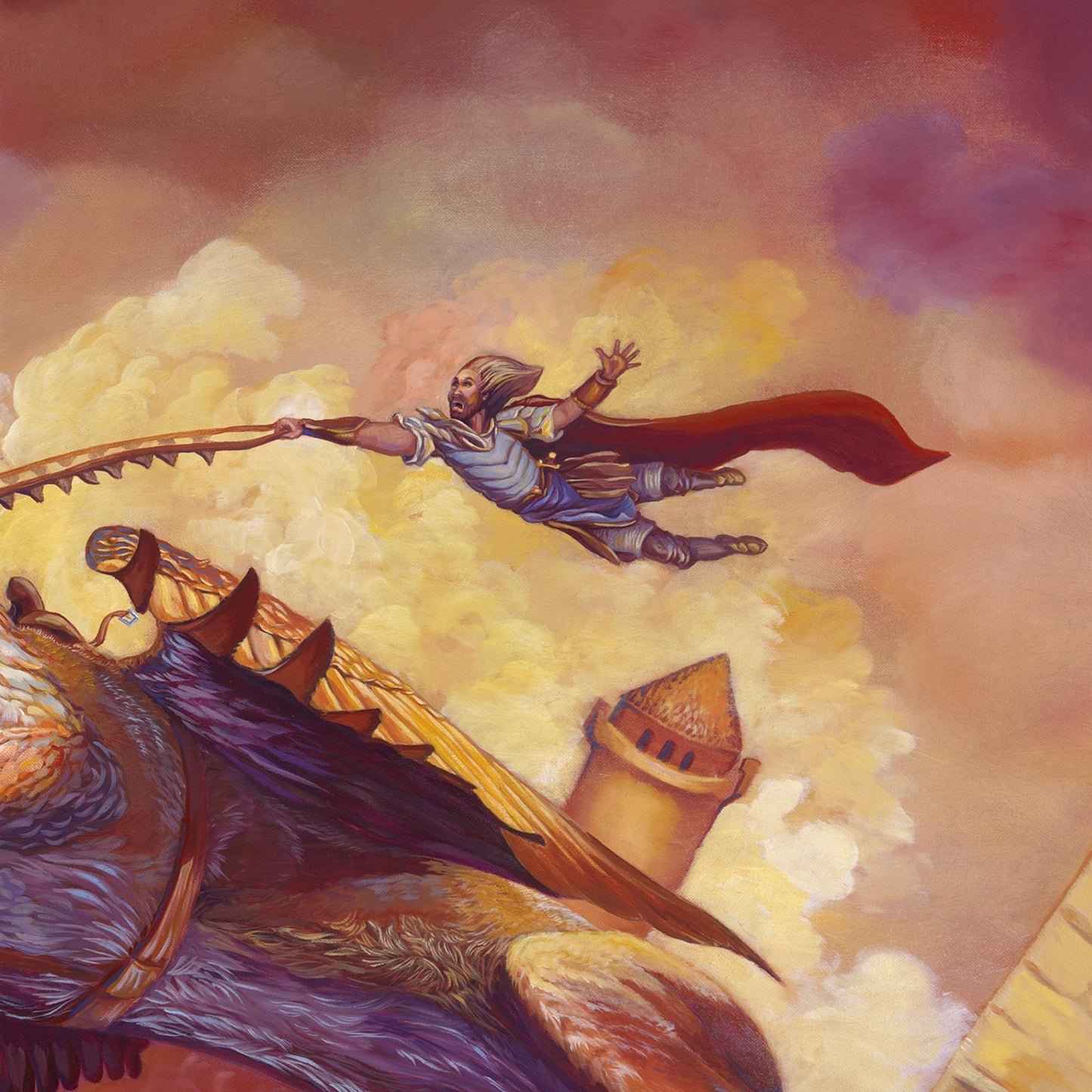 Gryphon Rider Art. Original Fantasy Oil Painting. Hang in There. Magic Style Art. WoW Style Grypon Art