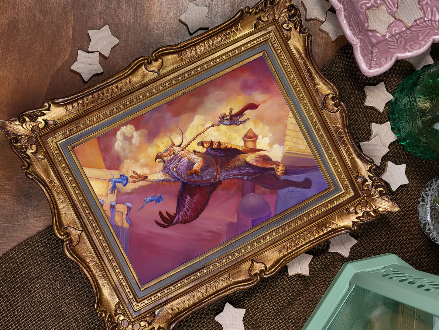 Magic Style Greeting Card- Gryphon Rider- Hang in There- D and D Aesthetic Blank Card- World of Warcraft Style Blank Art Card-Gamer Pen Pal