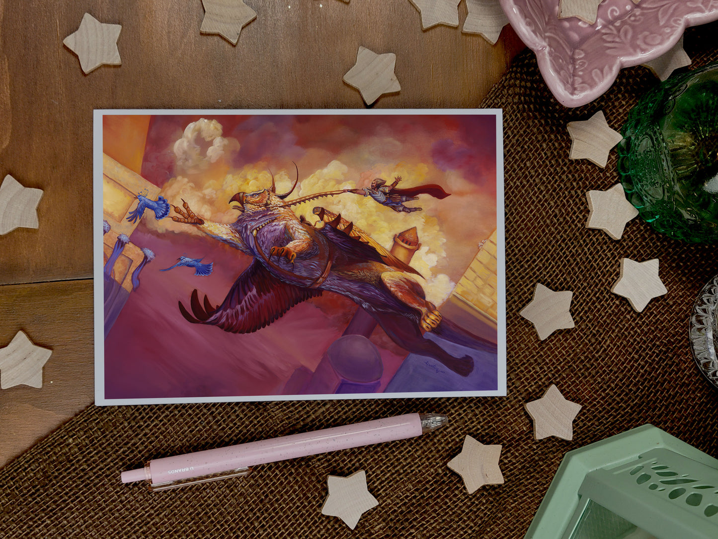 Magic Style Greeting Card- Gryphon Rider- Hang in There- D and D Aesthetic Blank Card- World of Warcraft Style Blank Art Card-Gamer Pen Pal