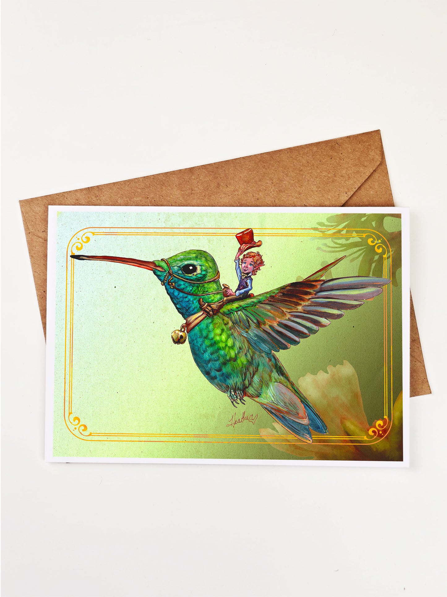 Fairy and Hummingbird Greeting Card. Hats off. Fairycore Blank Stationary. Fairy Lover Pen Pal. Whimsical Fairy Garden Art Card. Fae Folk