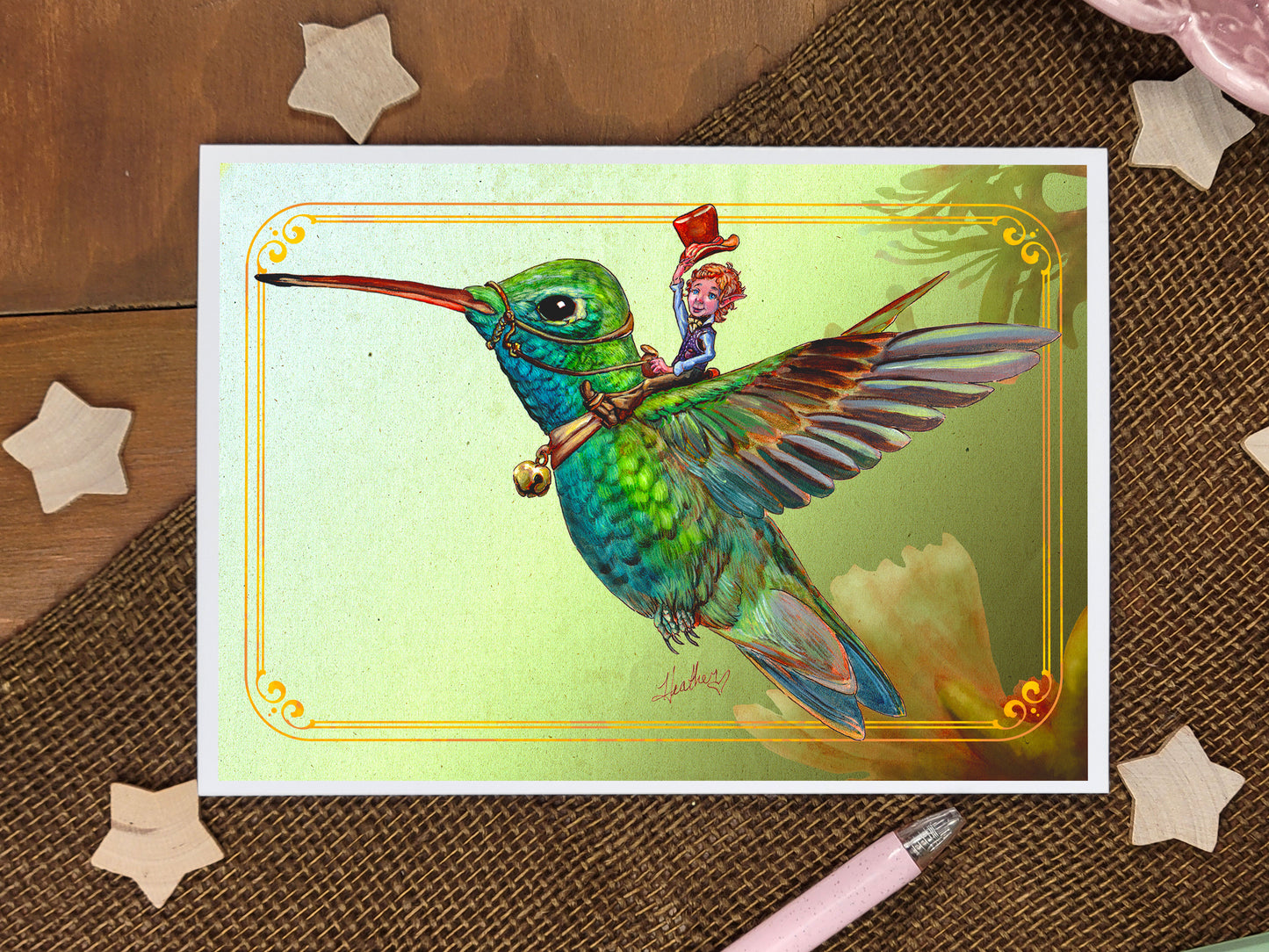 Fairy and Hummingbird Greeting Card. Hats off. Fairycore Blank Stationary. Fairy Lover Pen Pal. Whimsical Fairy Garden Art Card. Fae Folk