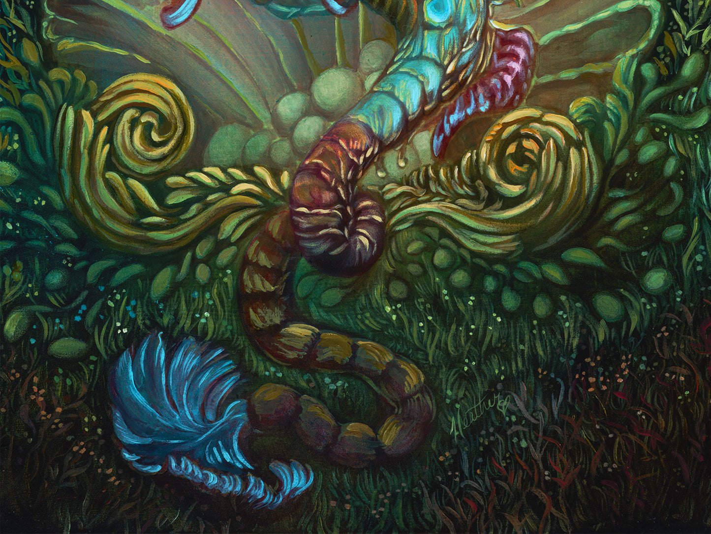 "Unicorn Hippocampus" - Original Acrylic Ink Painting, Mythical Creature Art, Poseidon's Steed, 11x14