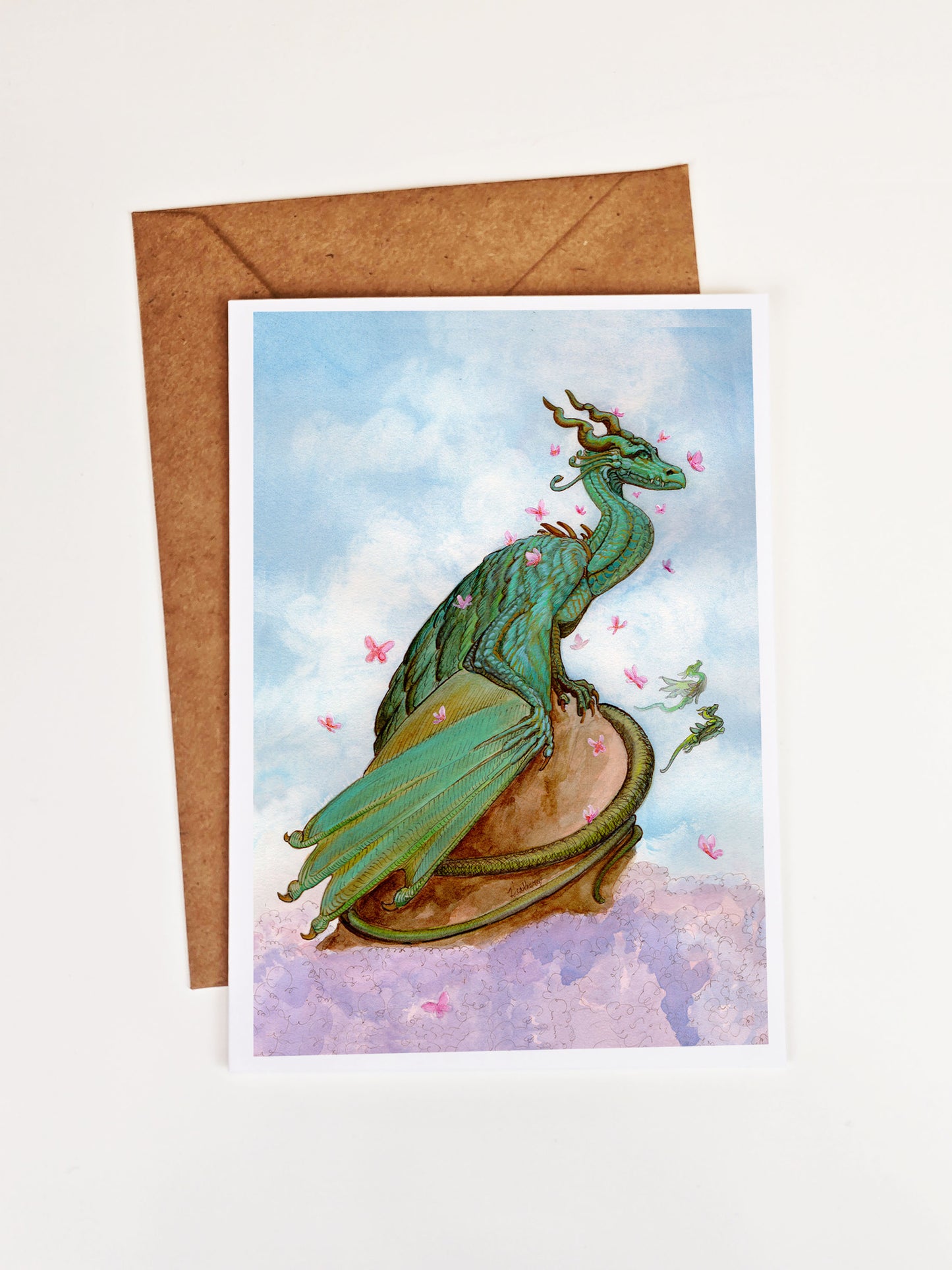 Jade Dragon Greeting Card. Chinese New Year Fantasy Dragon. Blank Stationary Dragon Lover Gift. Fantasy Creature Art. Pen Pal Art Card.
