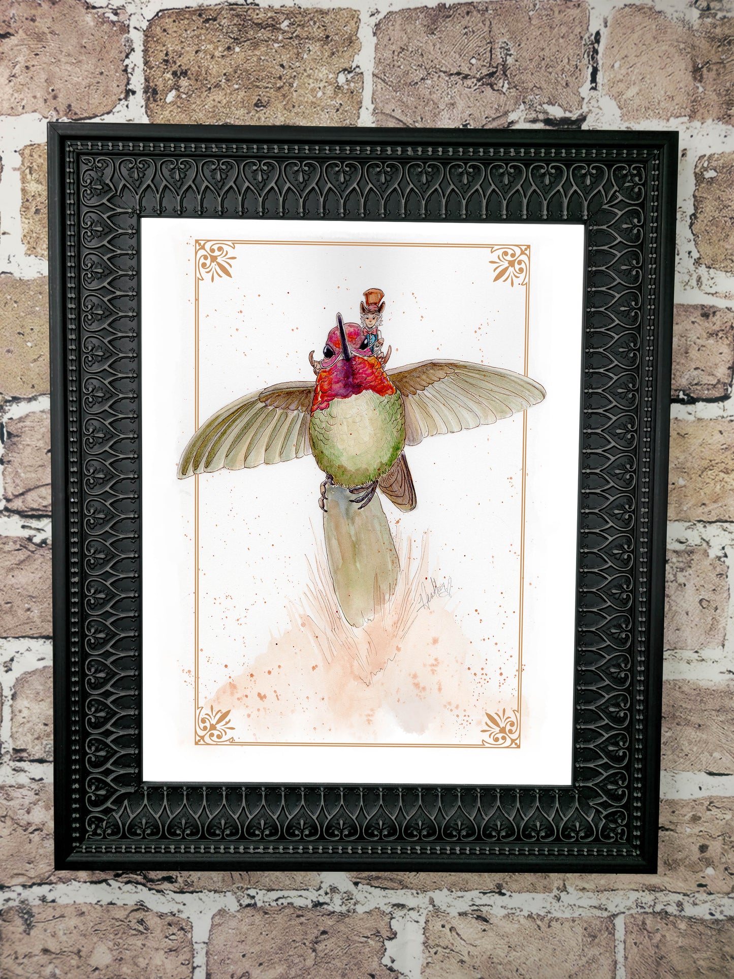 Fantasy Art Print. Ladie's Men. Fairycore. Hummingbird. Fantasy Garden. Faerie.