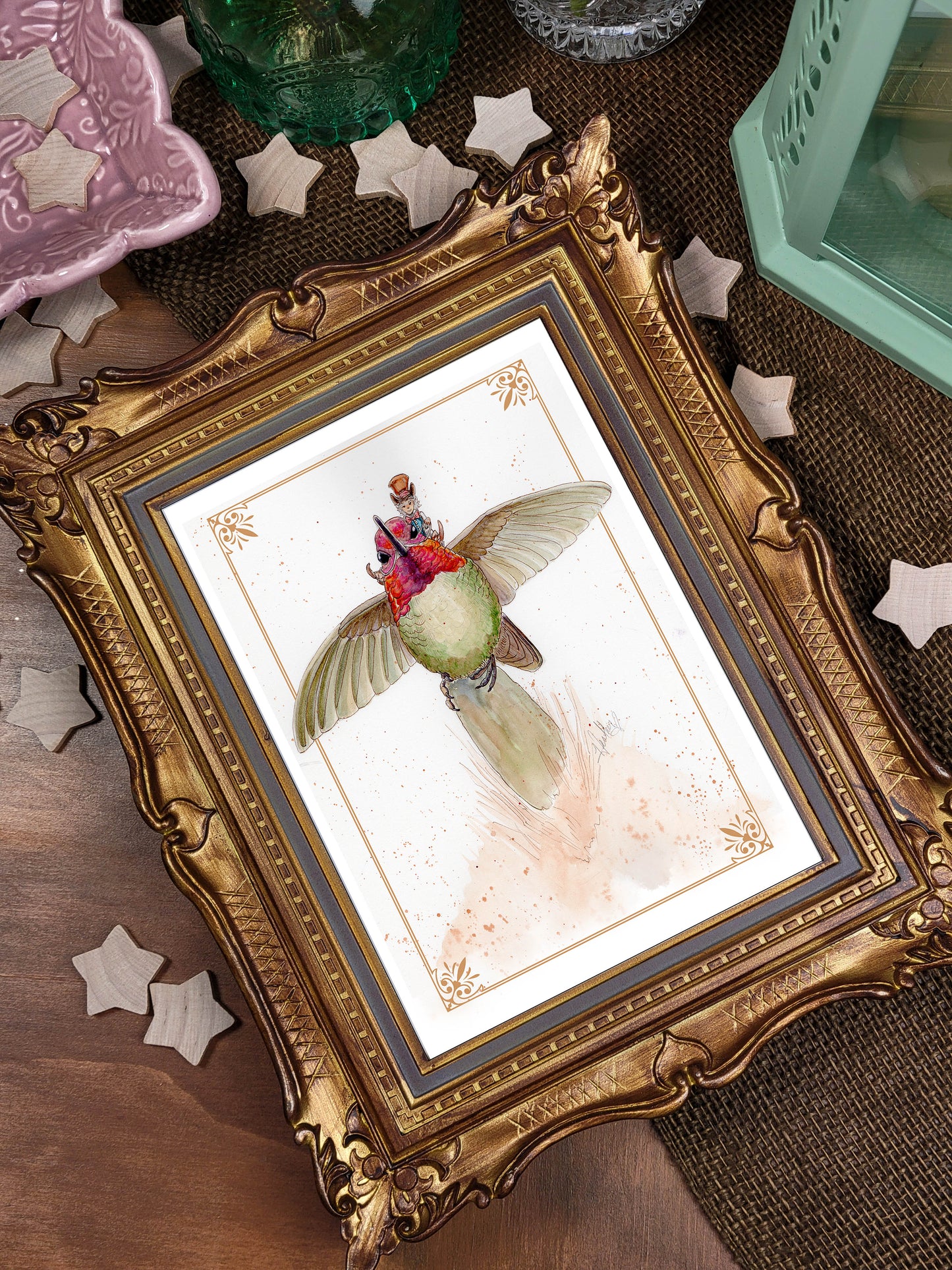 Fairy and hummingbird Greeting Card. Ladie's Men. Fairycore Stationary. Whimsical Hummingbird Art. Fairy Pen Pal. Fairy Garden Lover Gift.