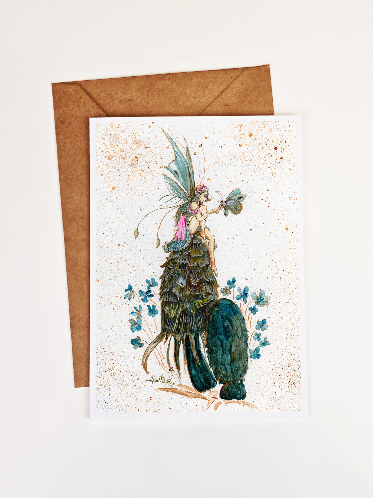 Fairy Fantasy Art Card- Art Print- Mushroom Fairy-Blank Stationary- Faerie folk- Flower Fairy- Fae- Fungi Art- Fairy Garden Art- Whimsical