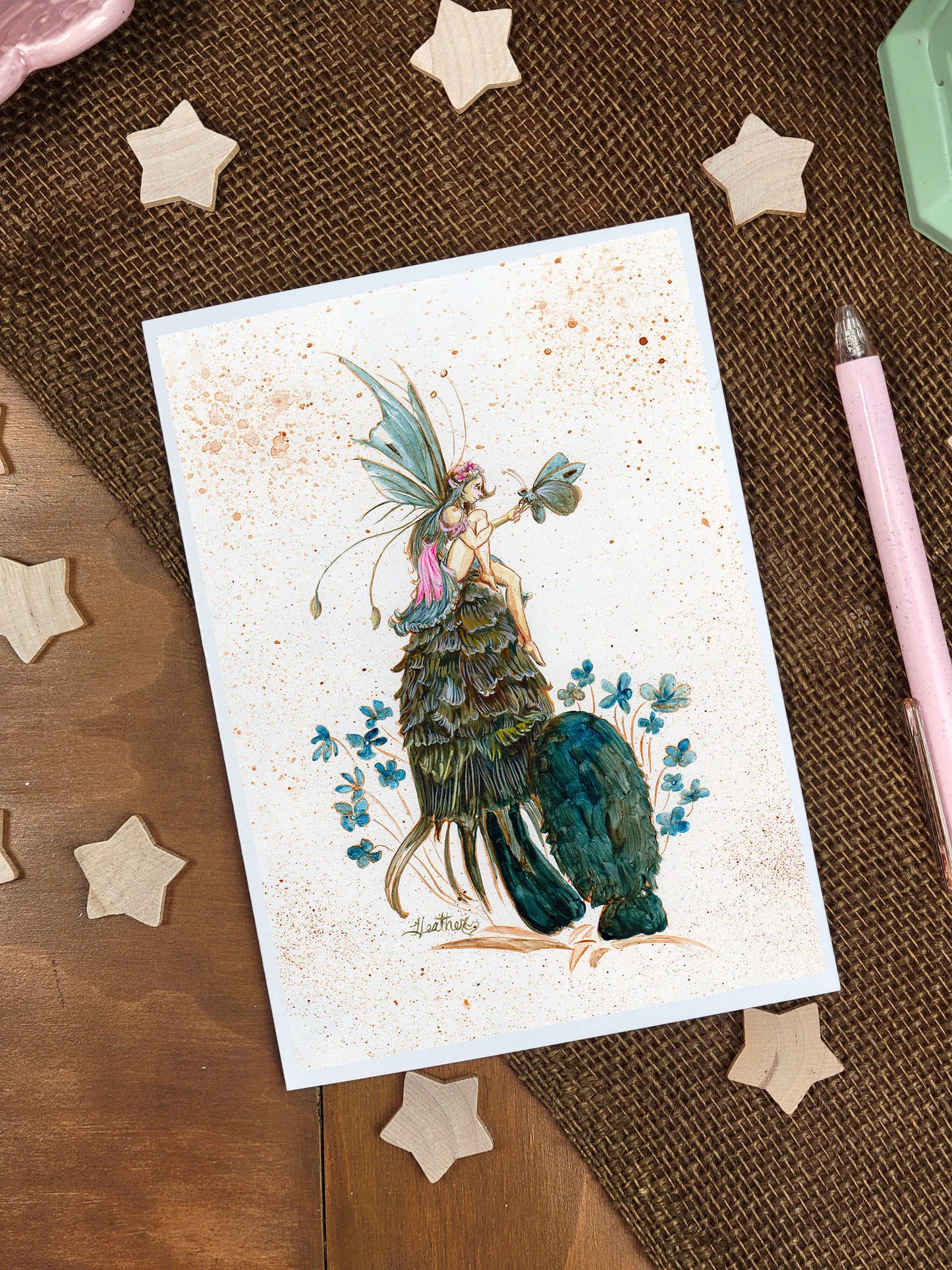 Fairy Fantasy Art Card- Art Print- Mushroom Fairy-Blank Stationary- Faerie folk- Flower Fairy- Fae- Fungi Art- Fairy Garden Art- Whimsical