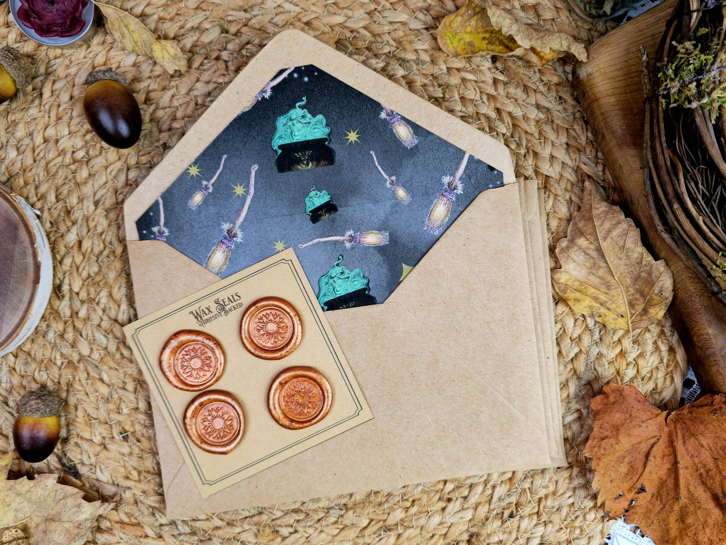Vintage Style Gothic Witch Letter Writing Set| Black Cat Witches Cauldron Stationery Set| Art Nouveau Style Celestial Witch Stationery