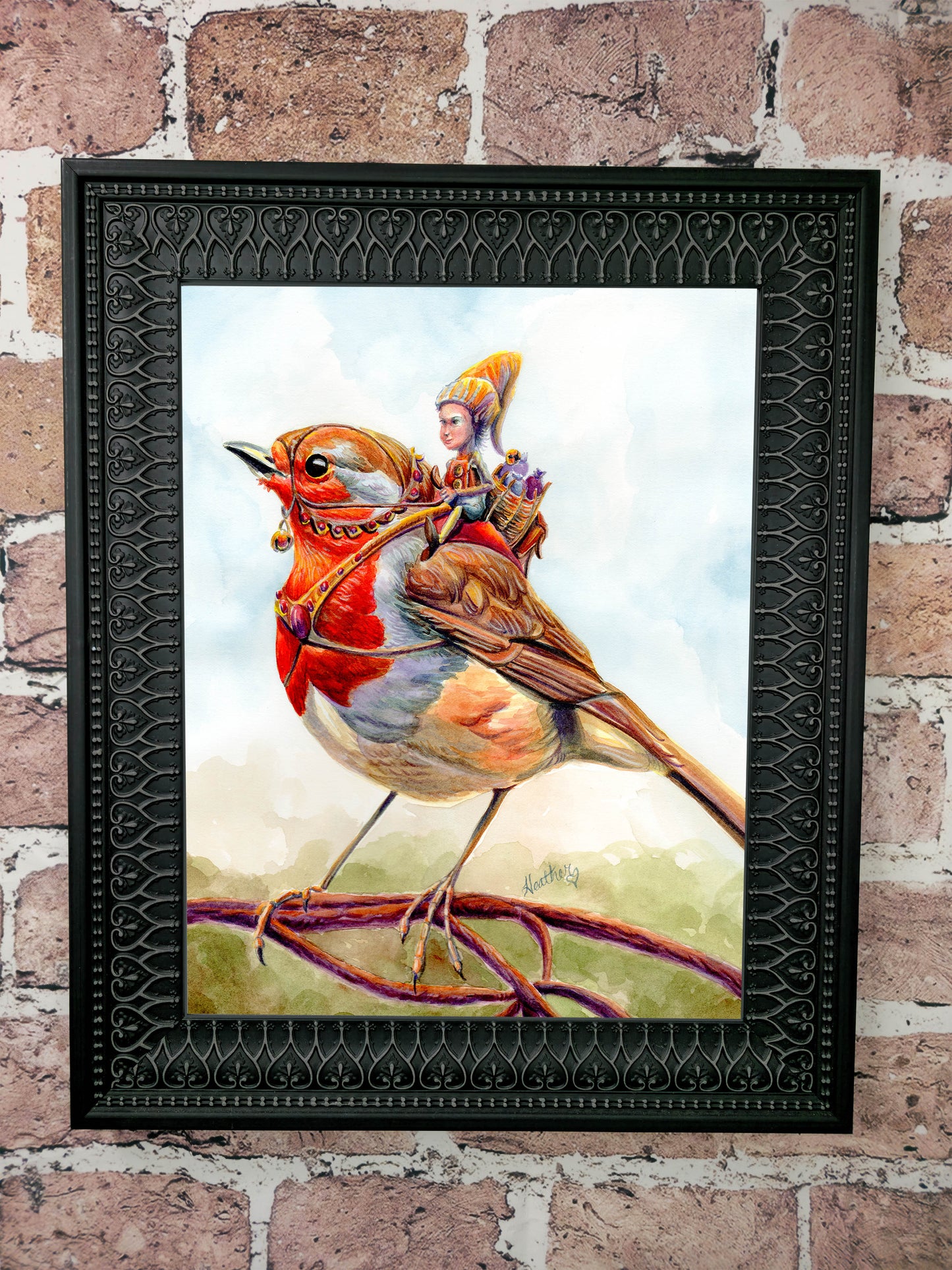 Fantasy Art Print. Robin Rider. Fairycore. Fairy Garden. Faeries. Garden Gnomes. Garden Gnome. Fantasy Forest. Brownies.