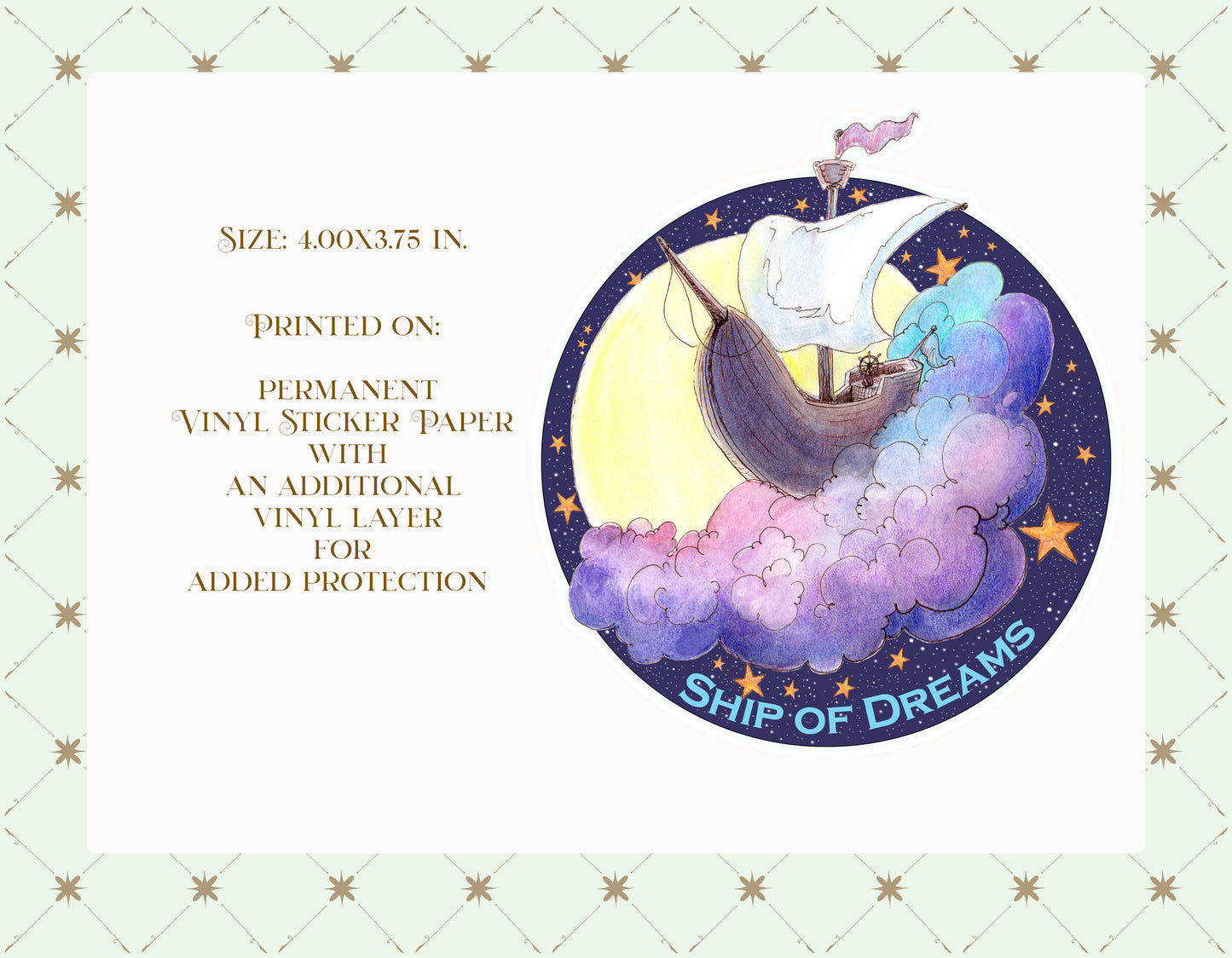 Celestial Ship of Dreams Vinyl Sticker. Aesthetic and Durable for Laptops, Journals & More. Approx 4x 3.75 inch. Fantasy Flying Ship Sticker