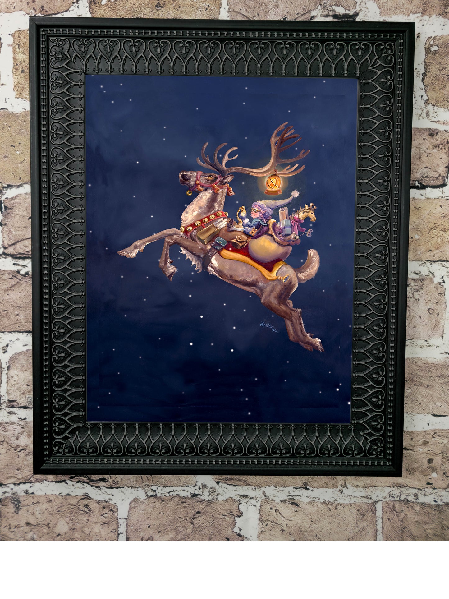 Fantasy Art Print. A Timely Delivery. Christmas Elves. Reindeer. Santa's Elf. Whimsical Fairy