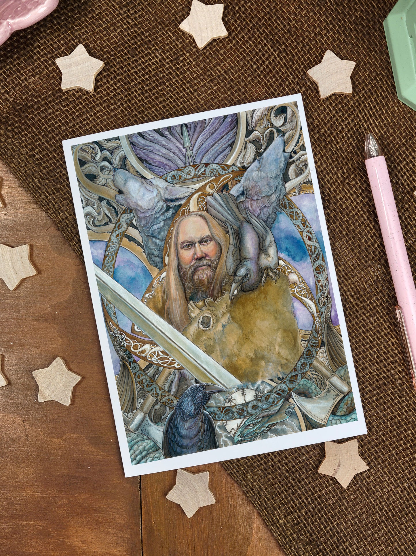 Viking Style Greeting Card-Viking Explorer-Viking -Vegsivr Rune Art-Pen Pals-Norse Art-Odin-Hugin Muninn-Geri Freki-Viking Ship