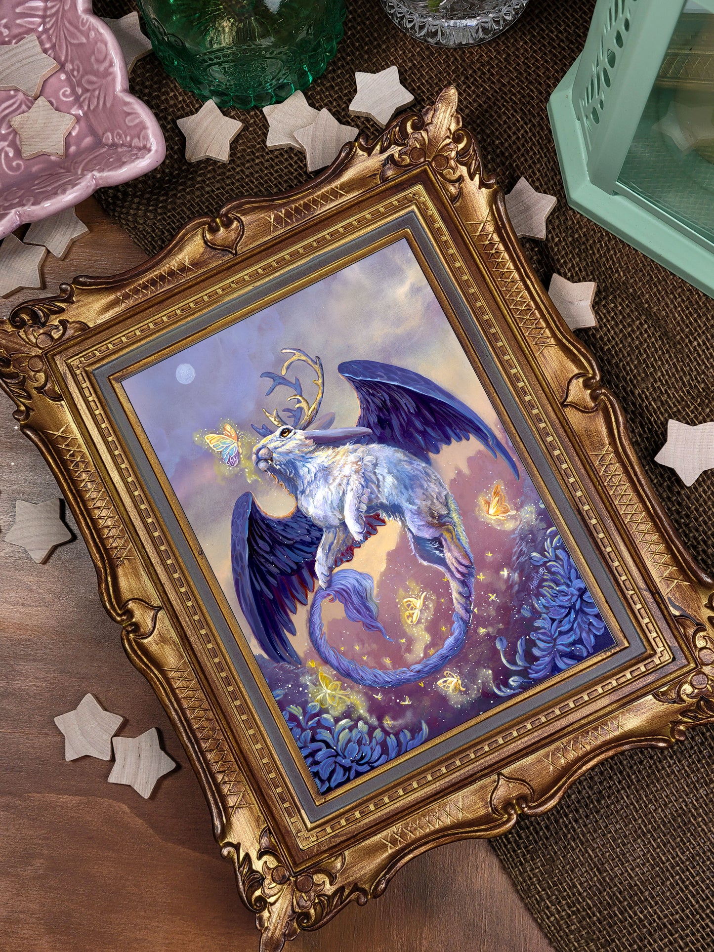 Fantasy Art Card-Wolpertinger-Blank Greeting Card-German Folk lore Mythology-Whimsical Winged Rabbit-Fantasy Creature Art-Mythical Creature