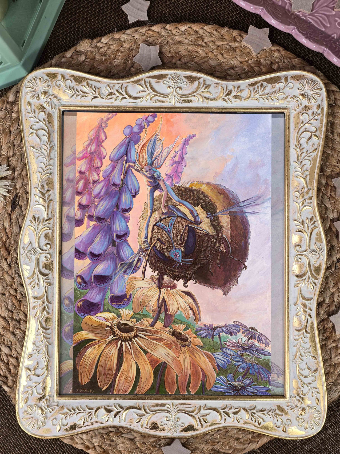 Fantasy Art Print. Bumblebee Fairy Warrior. Fairycore. Fantasy Wall Art Print. Fairy Art. Fairy Garden. Wall Accessories. Flower Fairy