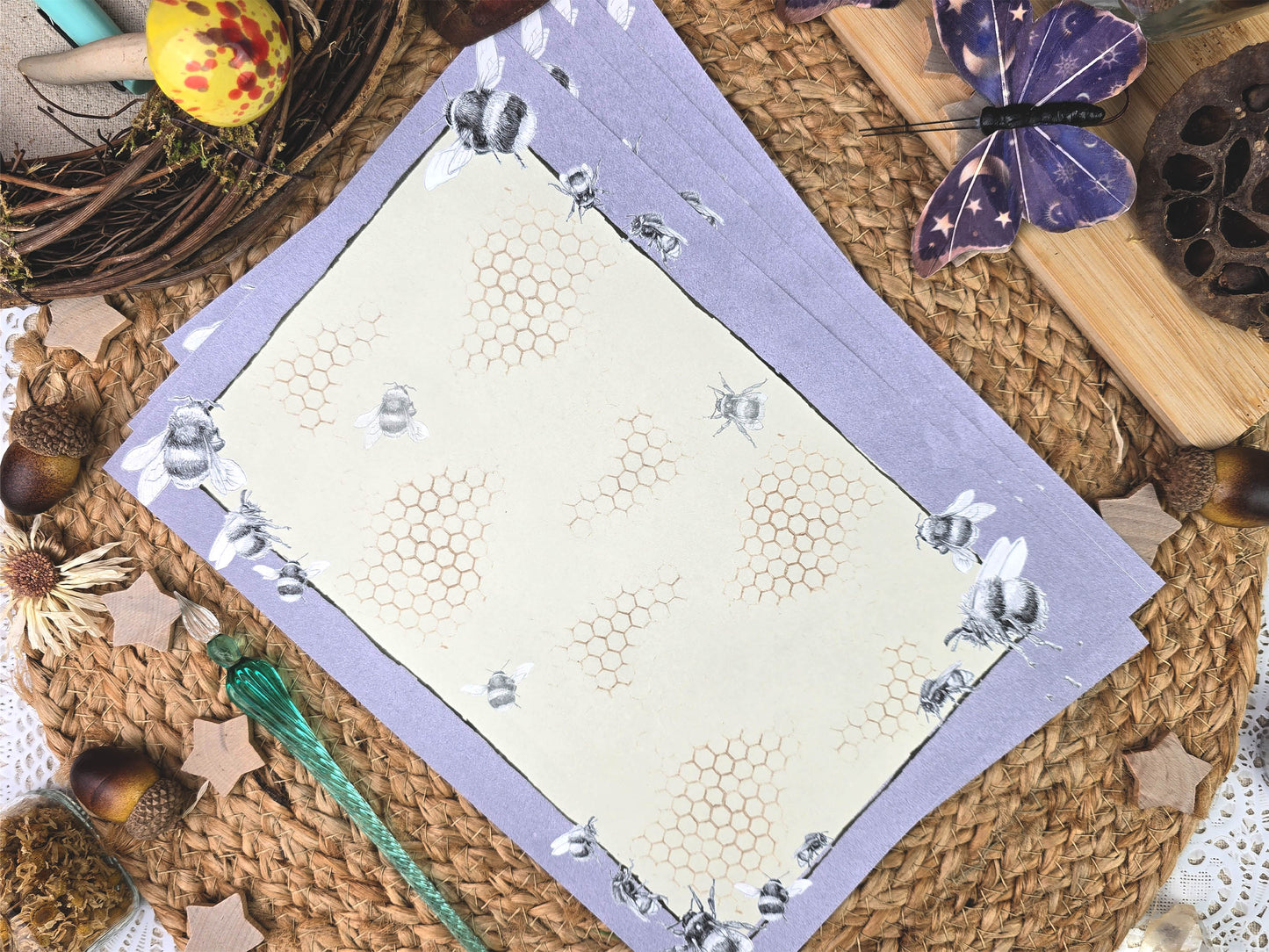 Bumblebee Letter Writing Set | Art Nouveau Style Writing Set| Vintage Style Stationery and Wax Seals| Garden Lover Stationery Gift