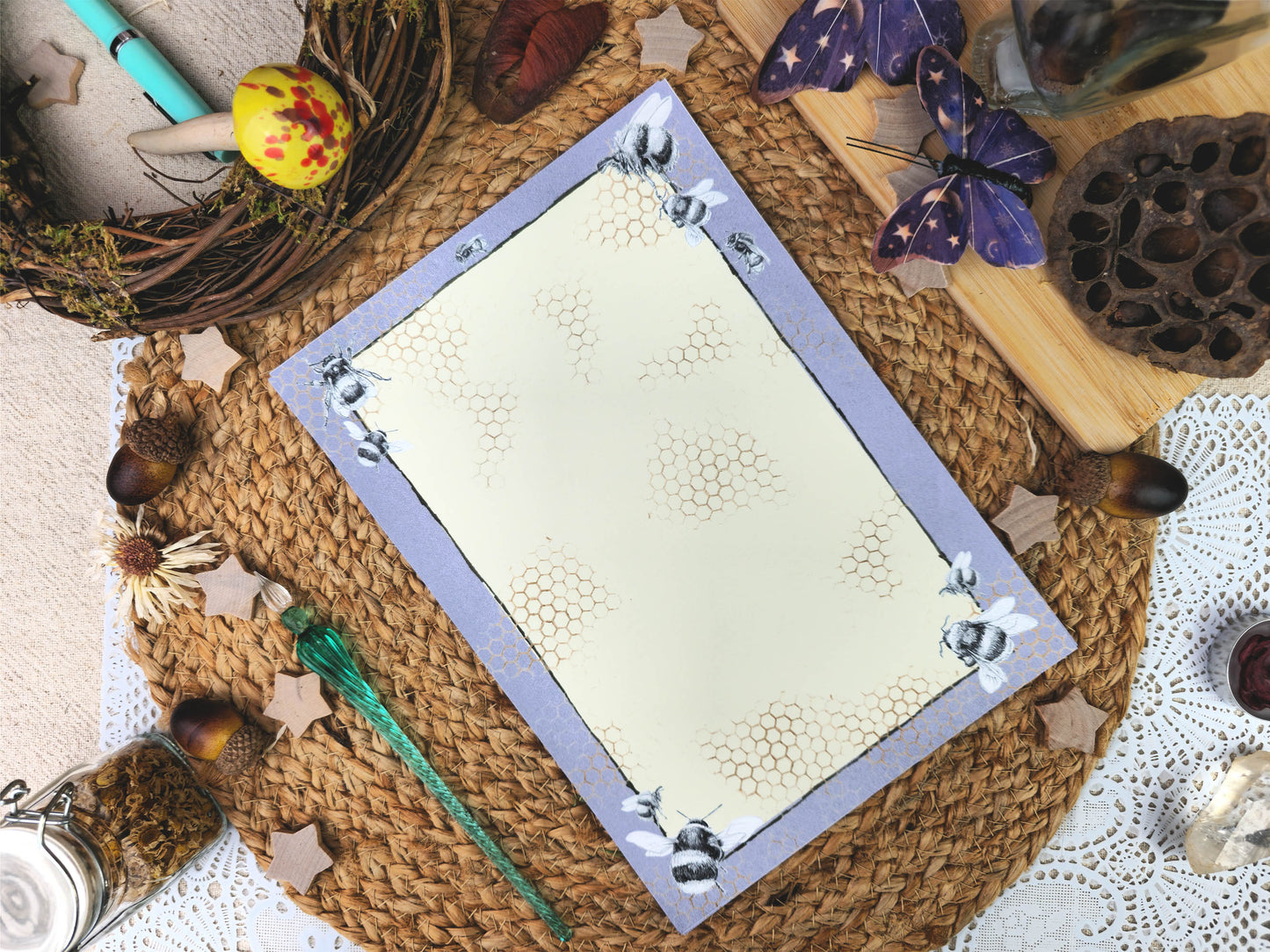 Bumblebee Letter Writing Set | Art Nouveau Style Writing Set| Vintage Style Stationery and Wax Seals| Garden Lover Stationery Gift