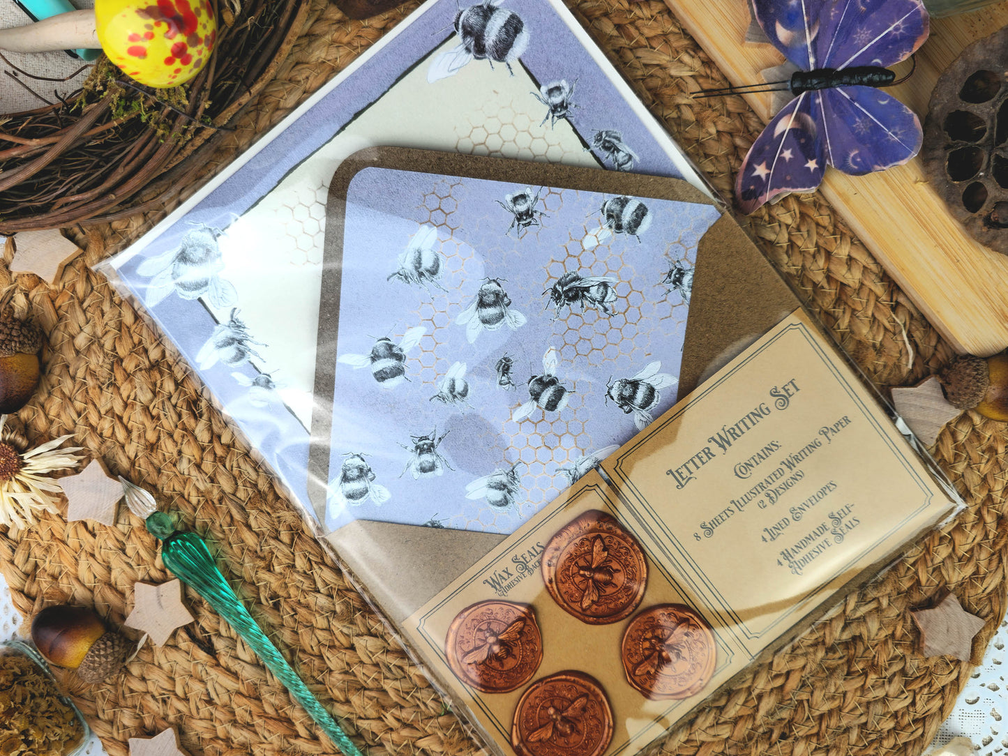 Bumblebee Letter Writing Set | Art Nouveau Style Writing Set| Vintage Style Stationery and Wax Seals| Garden Lover Stationery Gift
