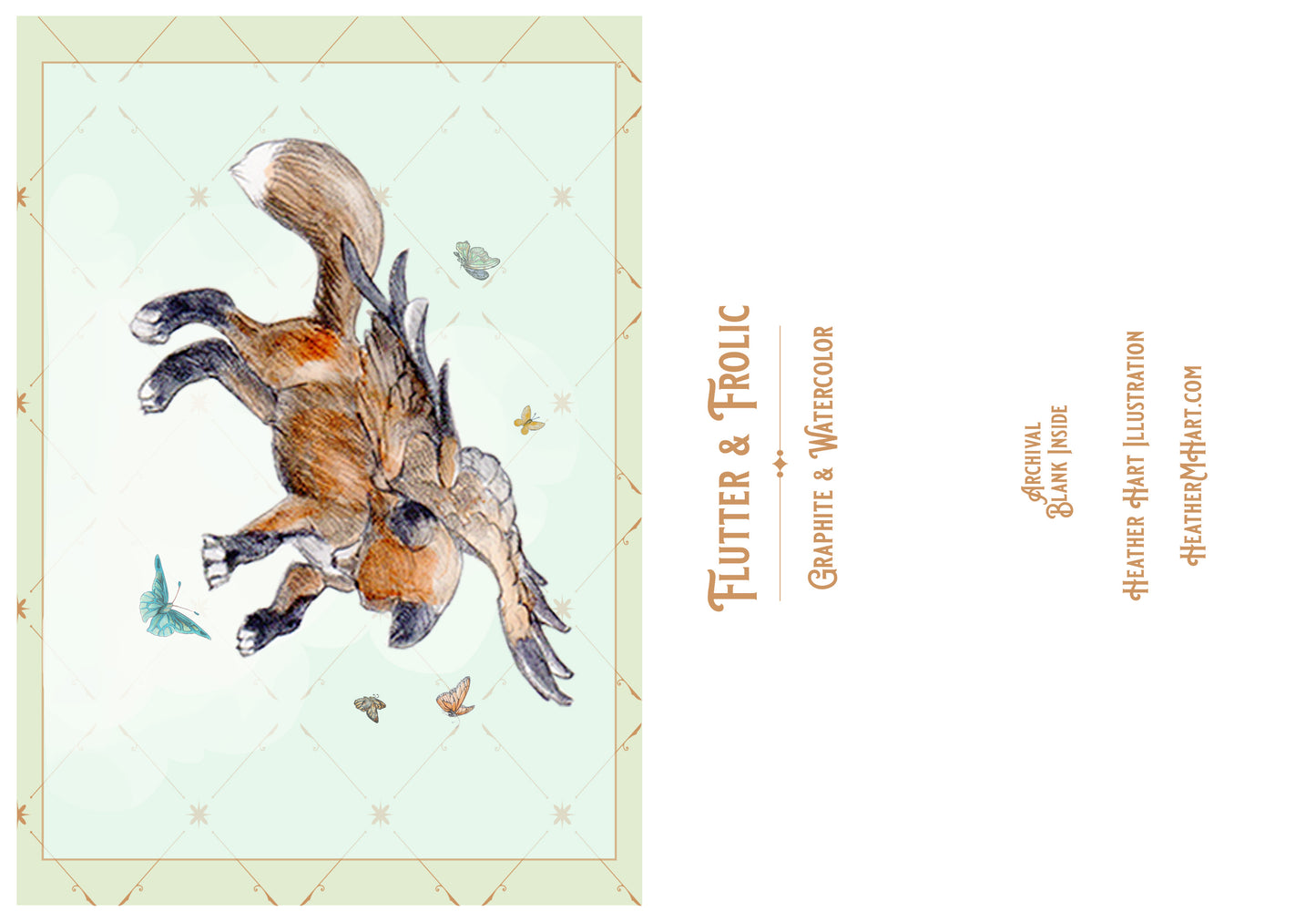Flutter and Frolic: Winged Fox & Butterflies Art Card | Blank Note Card | Fantasy Art Card | Thinking of You Greeting Card | Friendship Gift