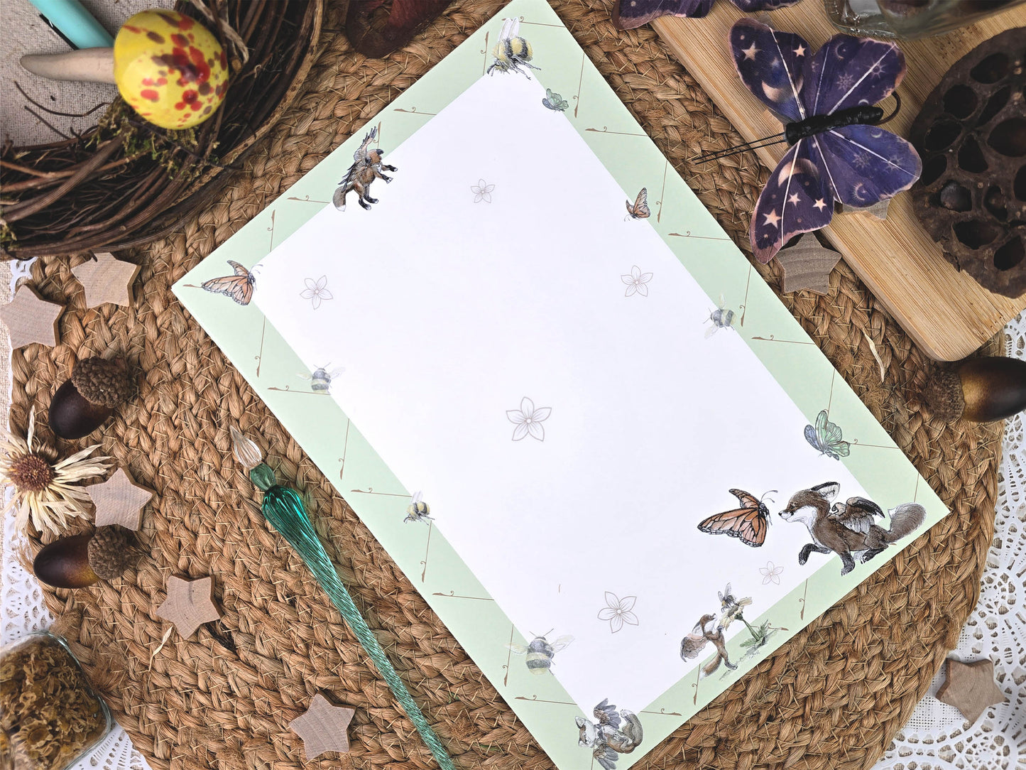 Fantasy Fox Letter Writing Set | Art Nouveau Style Writing Set| Vintage Style Stationery with Wax Seals| Pen Pal Stationery Gift