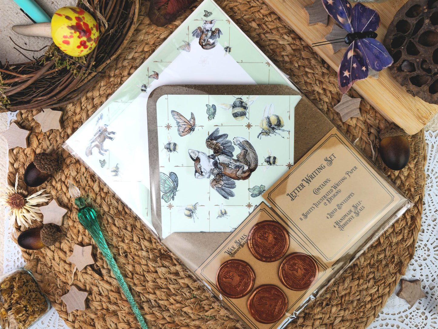 Fantasy Fox Letter Writing Set | Art Nouveau Style Writing Set| Vintage Style Stationery with Wax Seals| Pen Pal Stationery Gift