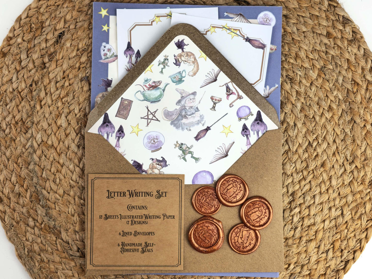 Witchy Things Letter Writing Kit | Topsy Turvy Art Stationery | Magical Notepaper | Fantasy Art with Wax Seals