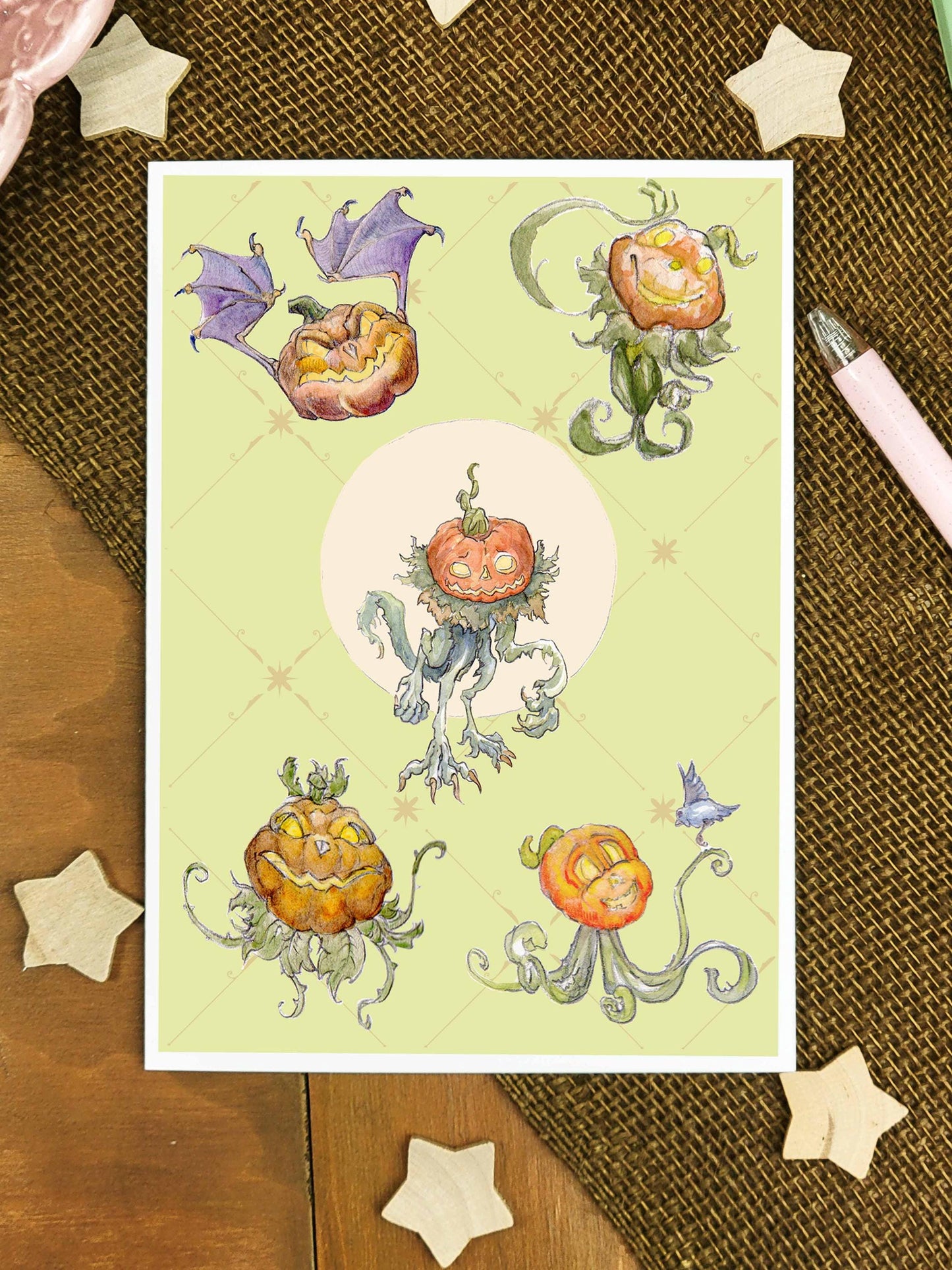 Pumpkin Creature Greeting Card | Spooky Cute Halloween Card | Autumn Fantasy Art