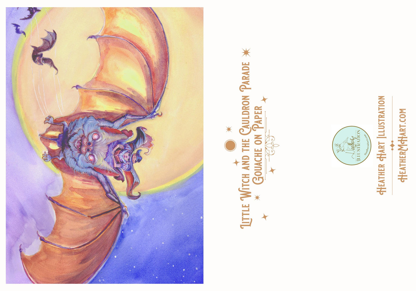 Little Witch Greeting Card | Witch Riding Bat Halloween Card | Spooky Cute Fantasy Art