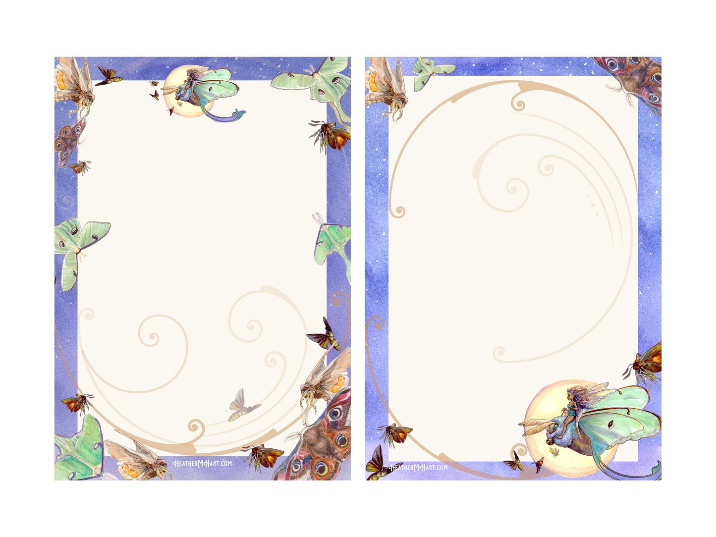 Lunar Moth Stationery Set | Fairy Letter Writing Kit | Celestial Notepaper with Wax Seals & Pen | Watercolor Fairy Art