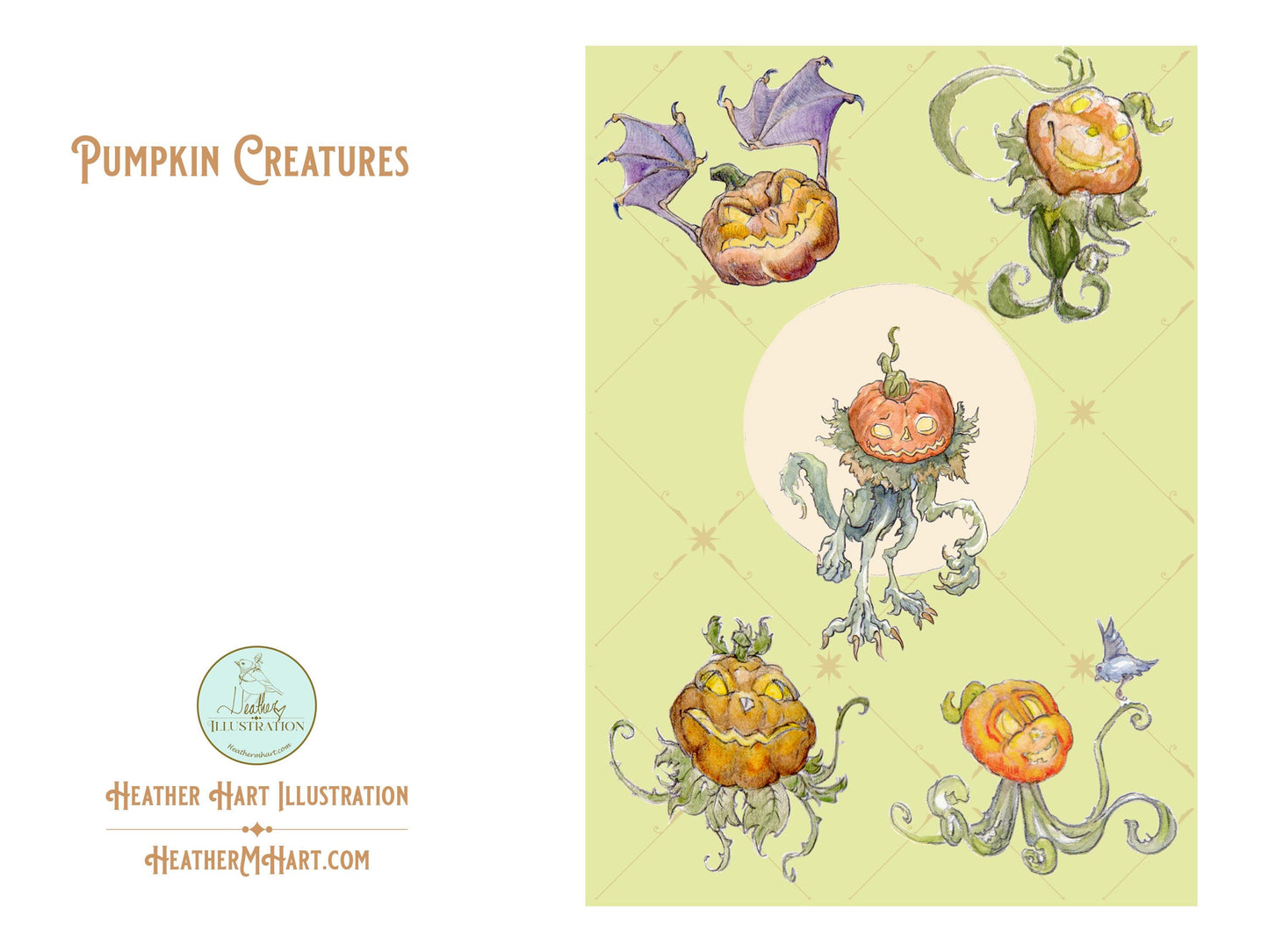 Pumpkin Creature Greeting Card | Spooky Cute Halloween Card | Autumn Fantasy Art