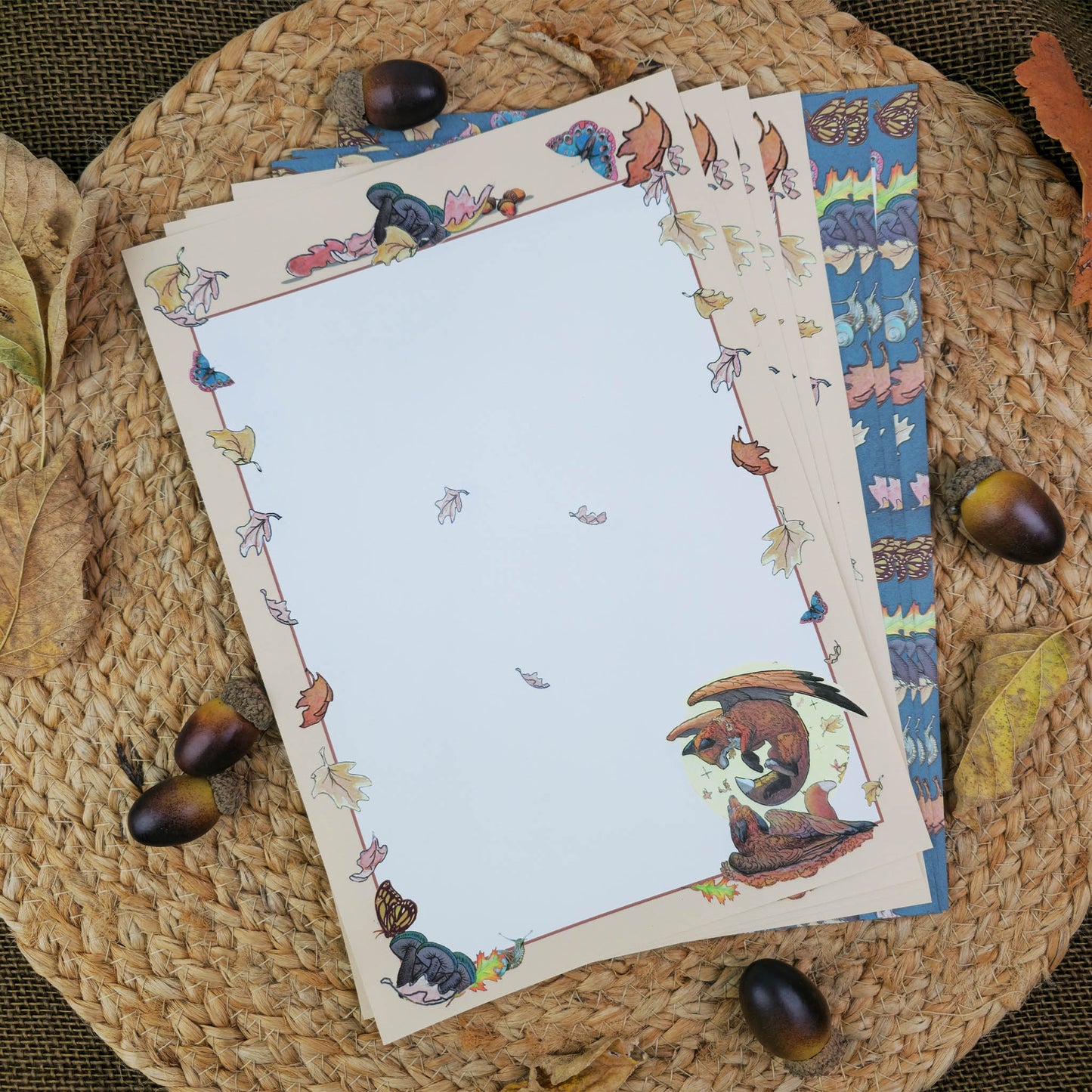 Fantasy Fall Fox Letter Writing Set| Autumn Art Nouveau Style Writing Set| Vintage Style Stationery with Wax Seals| Pen Pal Stationery Gift