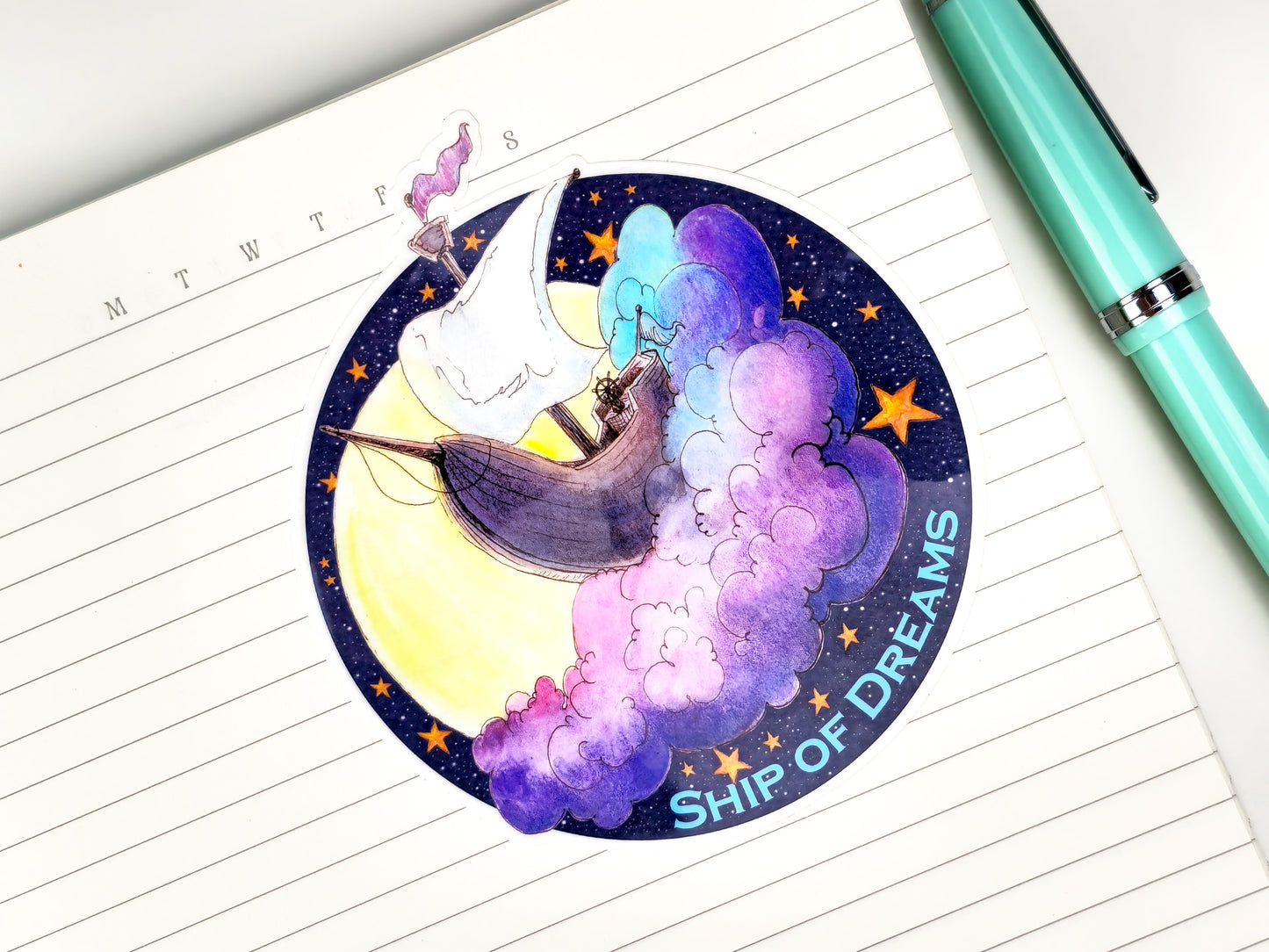 Celestial Ship of Dreams Vinyl Sticker. Aesthetic and Durable for Laptops, Journals & More. Approx 4x 3.75 inch. Fantasy Flying Ship Sticker