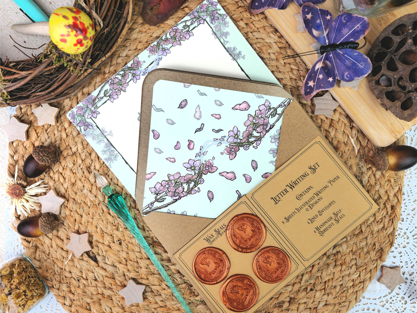Fantasy Spring Fox Letter Writing Set | Art Nouveau Style Writing Set| Vintage Style Stationery with Wax Seals| Pen Pal Stationery Gift