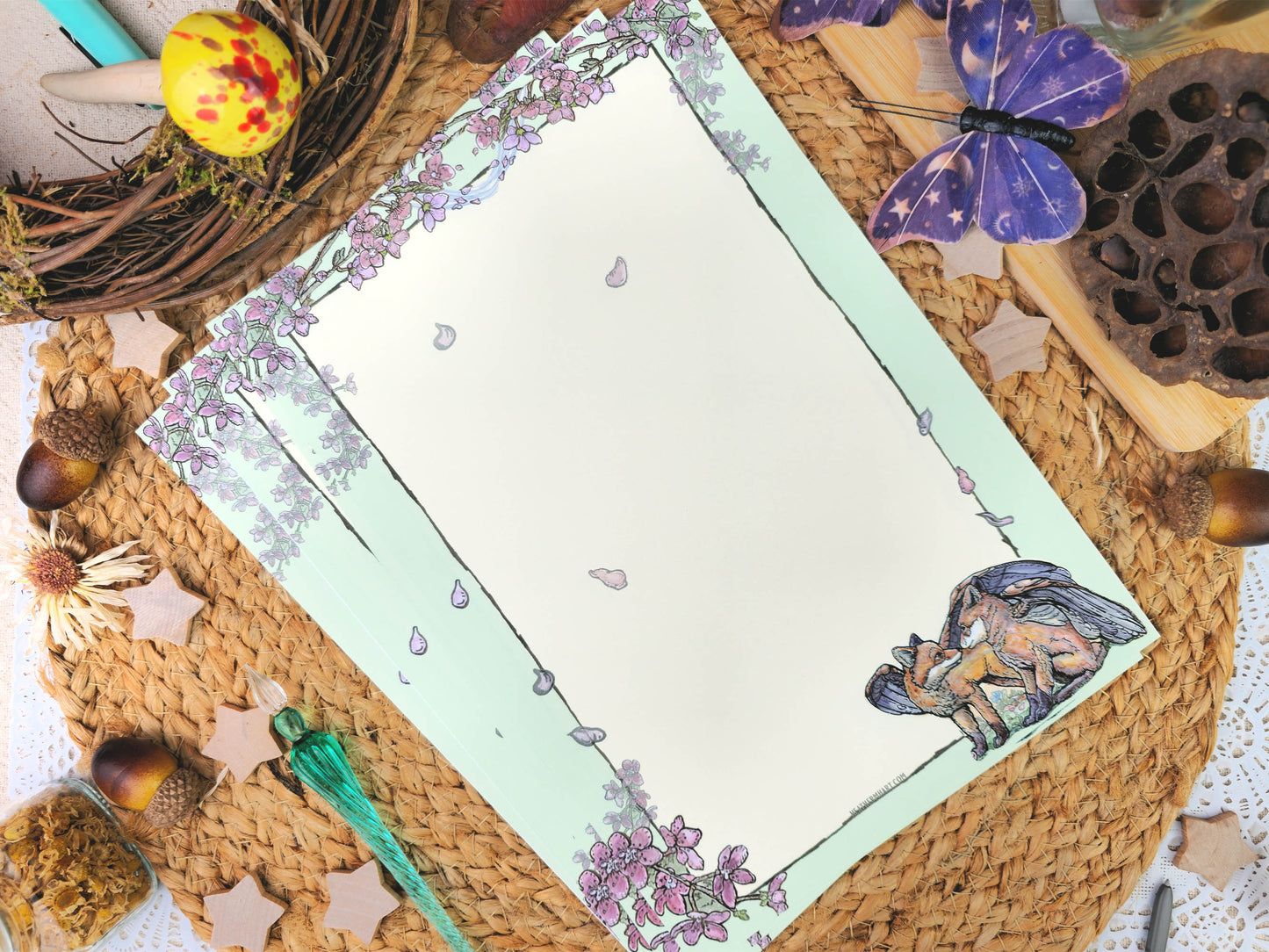 Fantasy Spring Fox Letter Writing Set | Art Nouveau Style Writing Set| Vintage Style Stationery with Wax Seals| Pen Pal Stationery Gift