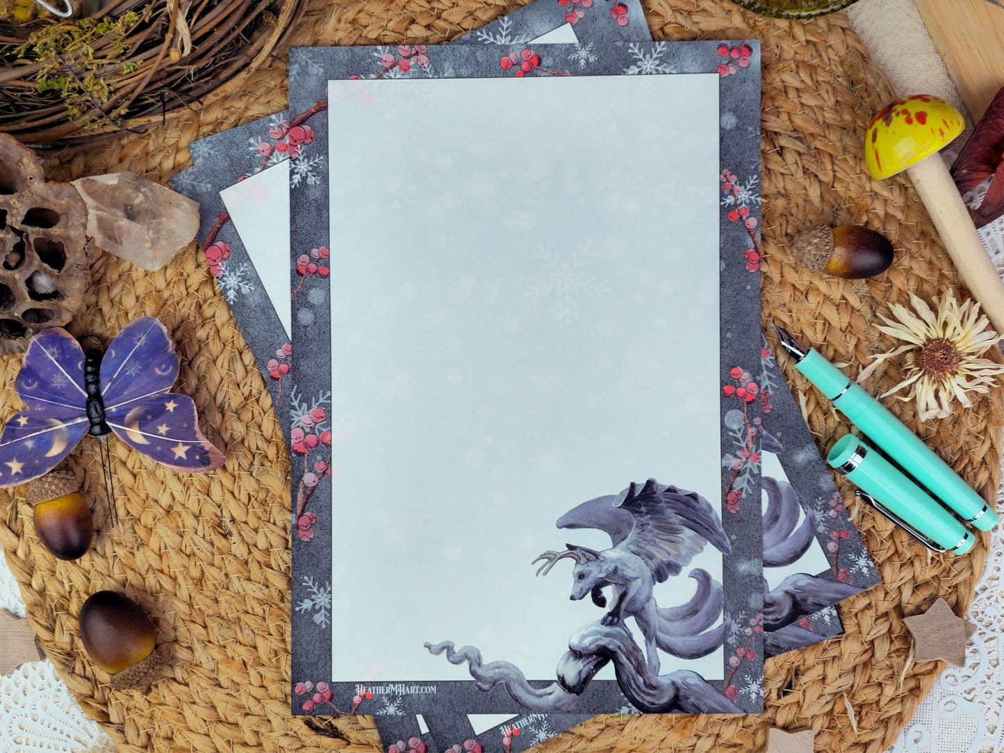 Spirit of Winter Writing Set | Winter Fox Stationery Set | Wolpteringer Art | Winter Berries | Handmade Wax Seals | Gift for Writer