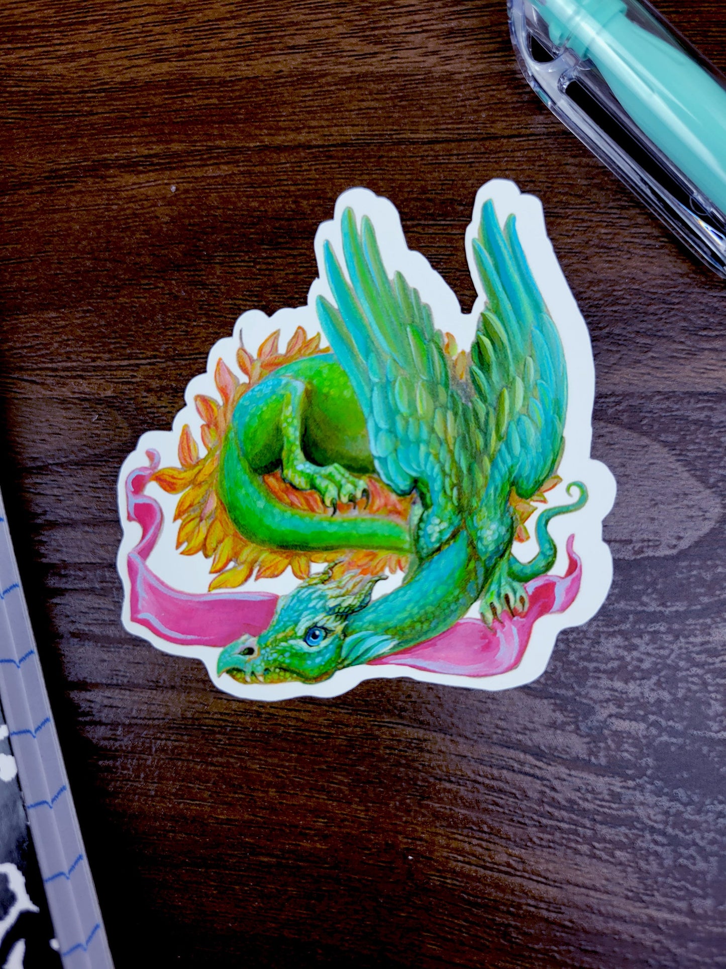 Fantasy Dragon Sticker. BUJO. Laptop Sticker. Junk Journal. Feather Dragon. Mythical Creature. Pagan Art. Stationary.