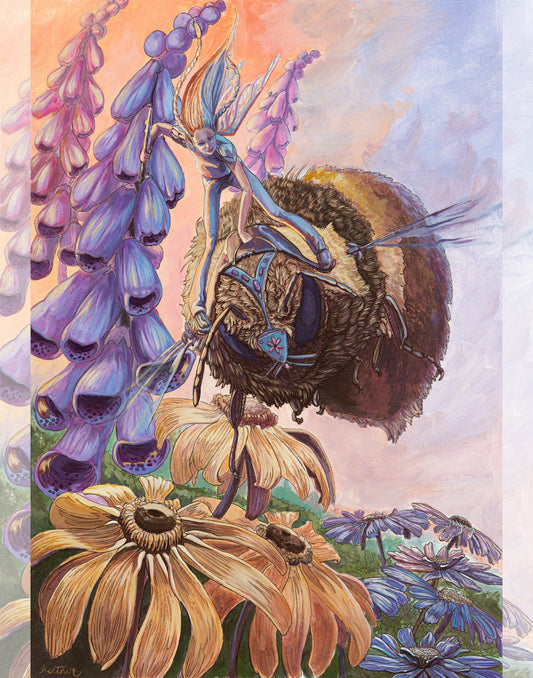 Fantasy Art Print. Bumblebee Fairy Warrior. Fairycore.  Fantasy Wall Art Print. Fairy Art. Fairy Garden.  Wall Accessories. Flower Fairy