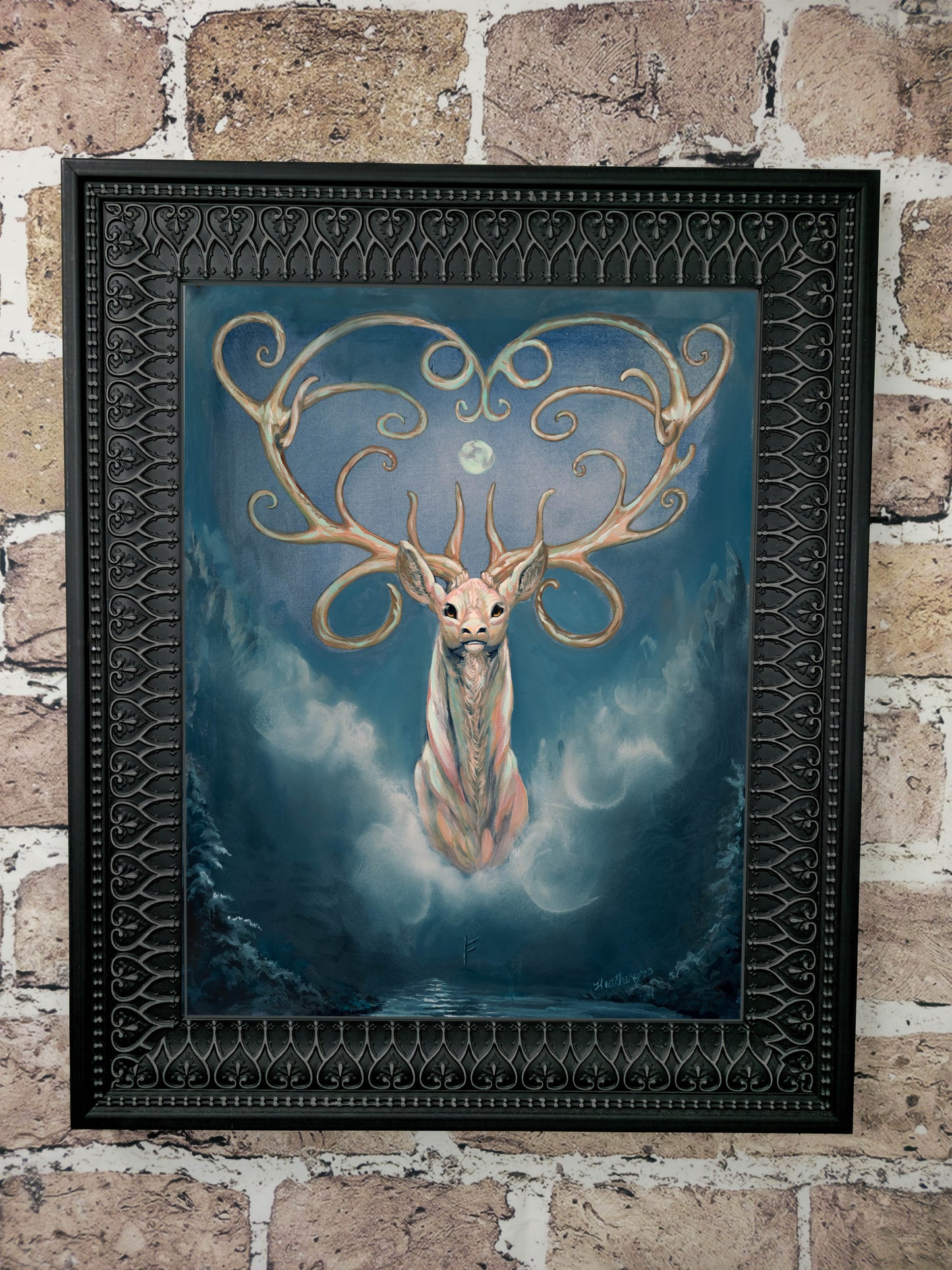 Fantasy Art Print. Cernnunos. Yule. Spirit Animal. Wiccan Pagan. Winter Solstice. Fantasy Forest. Whimsical White Stag.