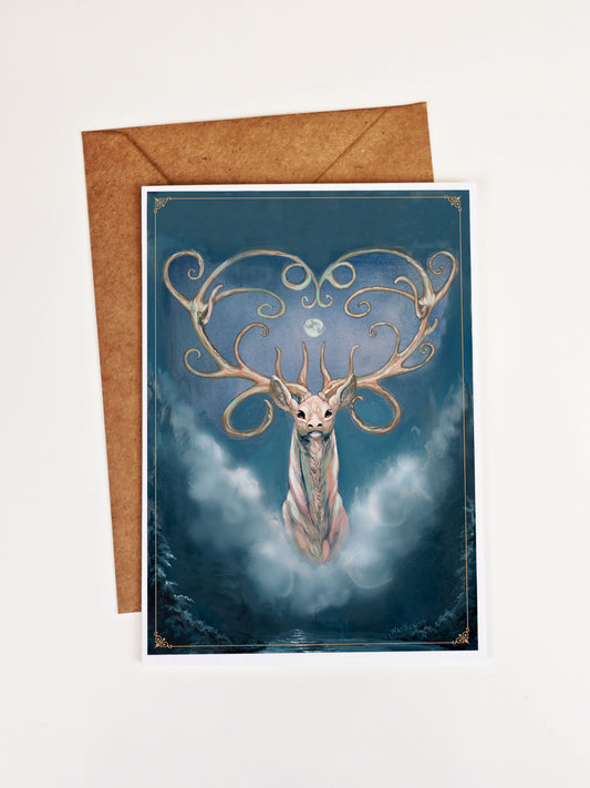 Winter Solstice Greeting Card. Cernunnos. Yule. White Stag Spirit Animal. Wiccan Pagan. Whimsical Fantasy Forest. White Witch. Witchcore