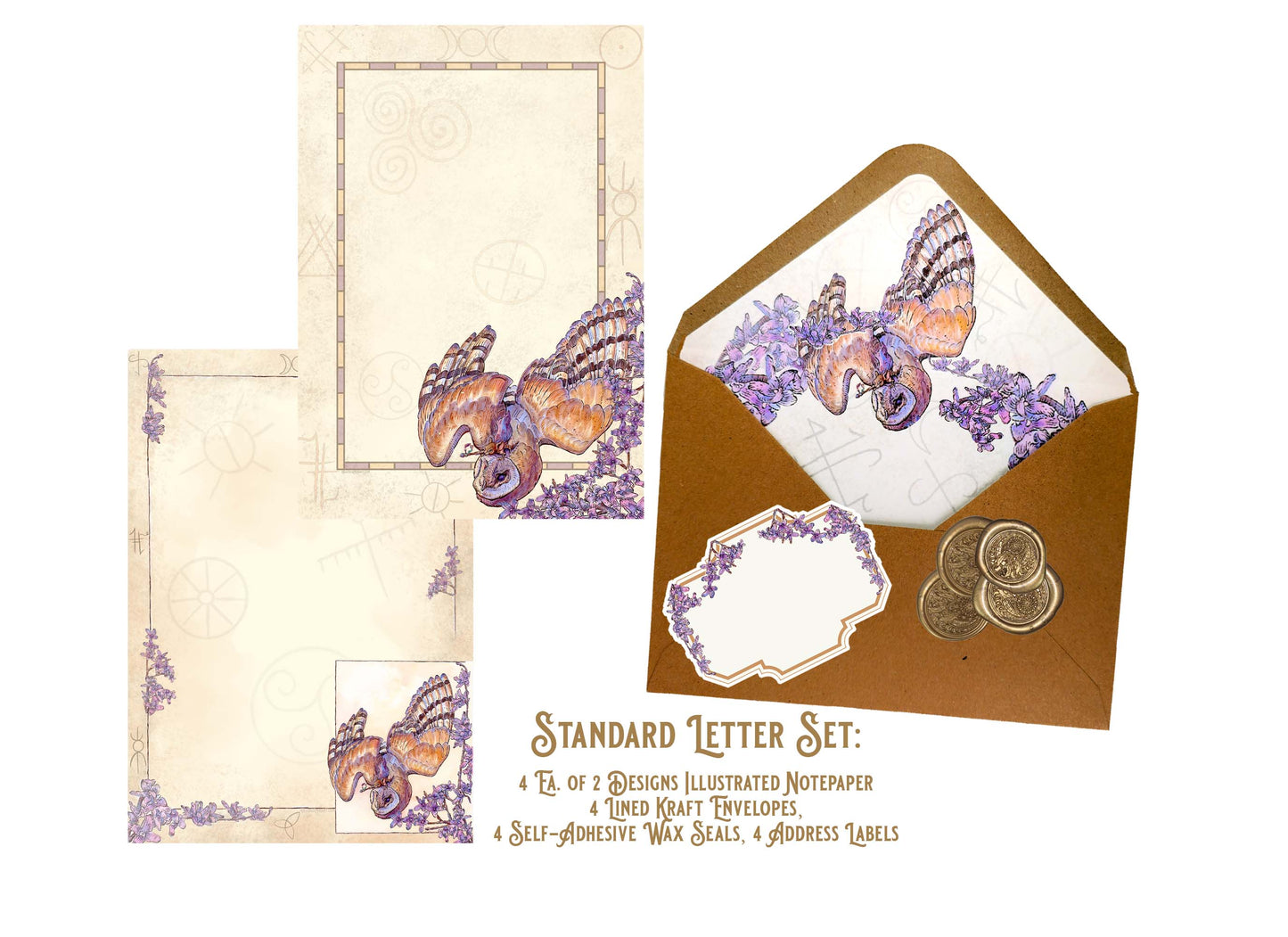 Barn Owl & Shamanic Runes Letter Writing Set - FSC Paper Fantasy Art Stationery Kit