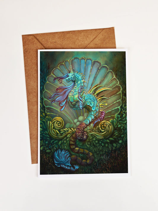 Poseidon's Hippocampus Greeting Card. Mythological Creature. Sea Unicorn.